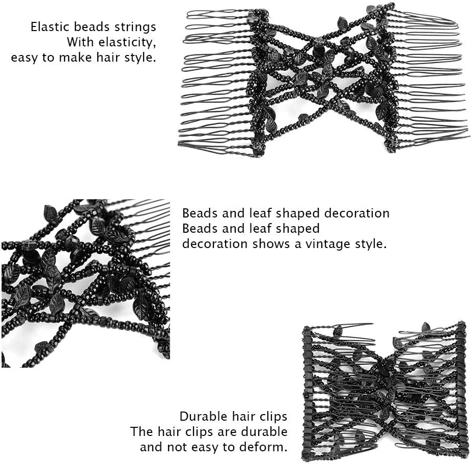 Beads Hair Clip, Stretch Hair Comb, Elastic Hair Clips, Magic Hair Combs, Beads, Hair Combs, Elastic Hair Combs, Double Clips, Hair Comb, DIY Hair Styling Tool (Black) image number 1