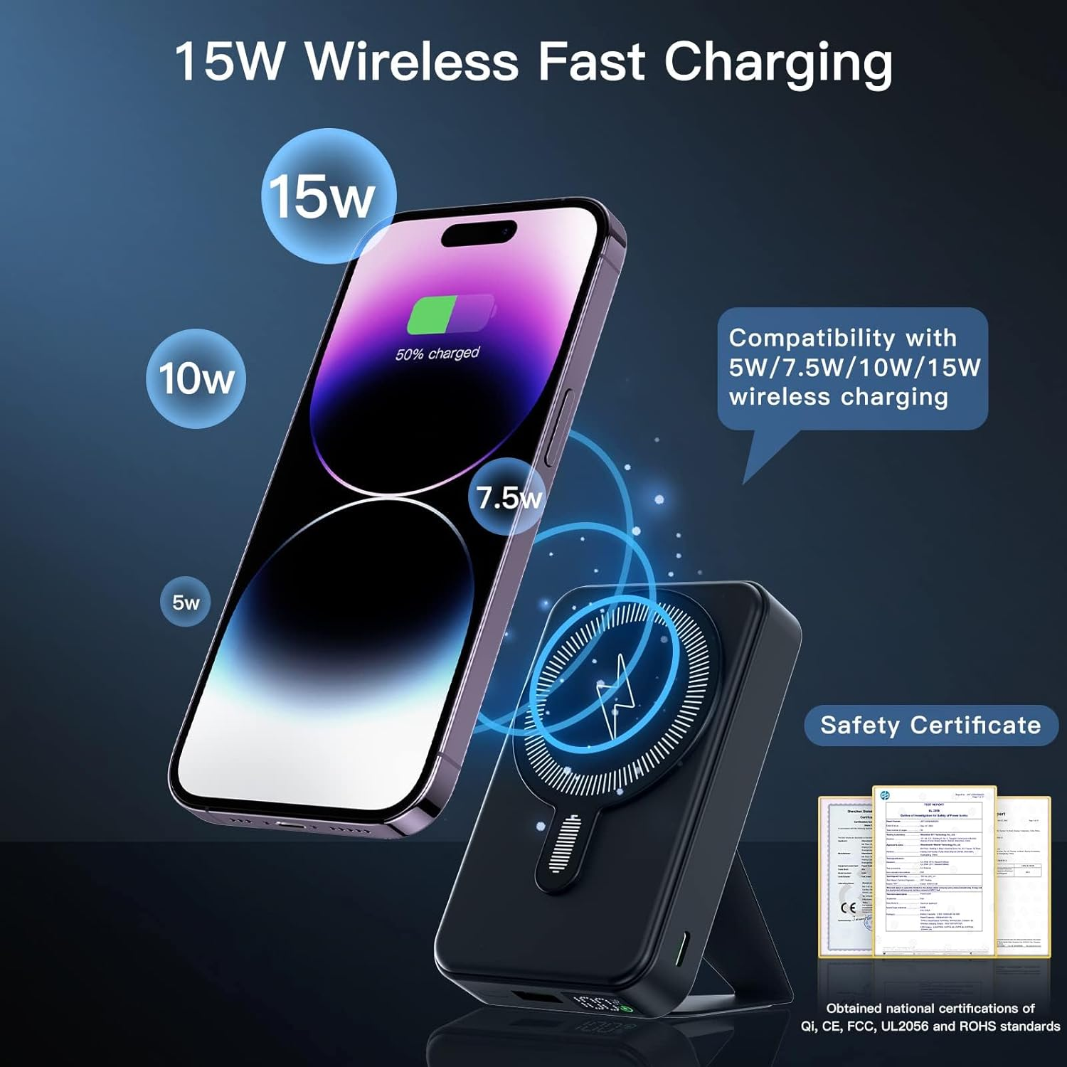 Magnetic Power Bank, Magsafe Power Bank 10000Mah Foldable Kickstand Magnetic Wireless Portable Charger for Battery Pack- and USB-C for Iphone 14/13/12 Series(10000Mah)