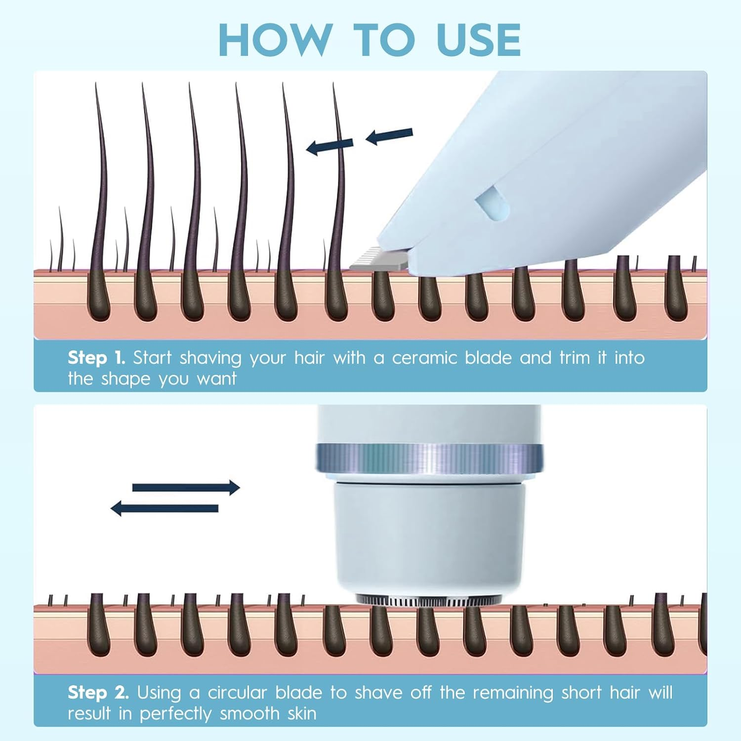 2 in 1 Electric Razors for Women, Rechargeable Bikini Shaver, Waterproof Dual Head Shaver with LCD Display, Painless Hair Removal (Glacier Blue) image number 4