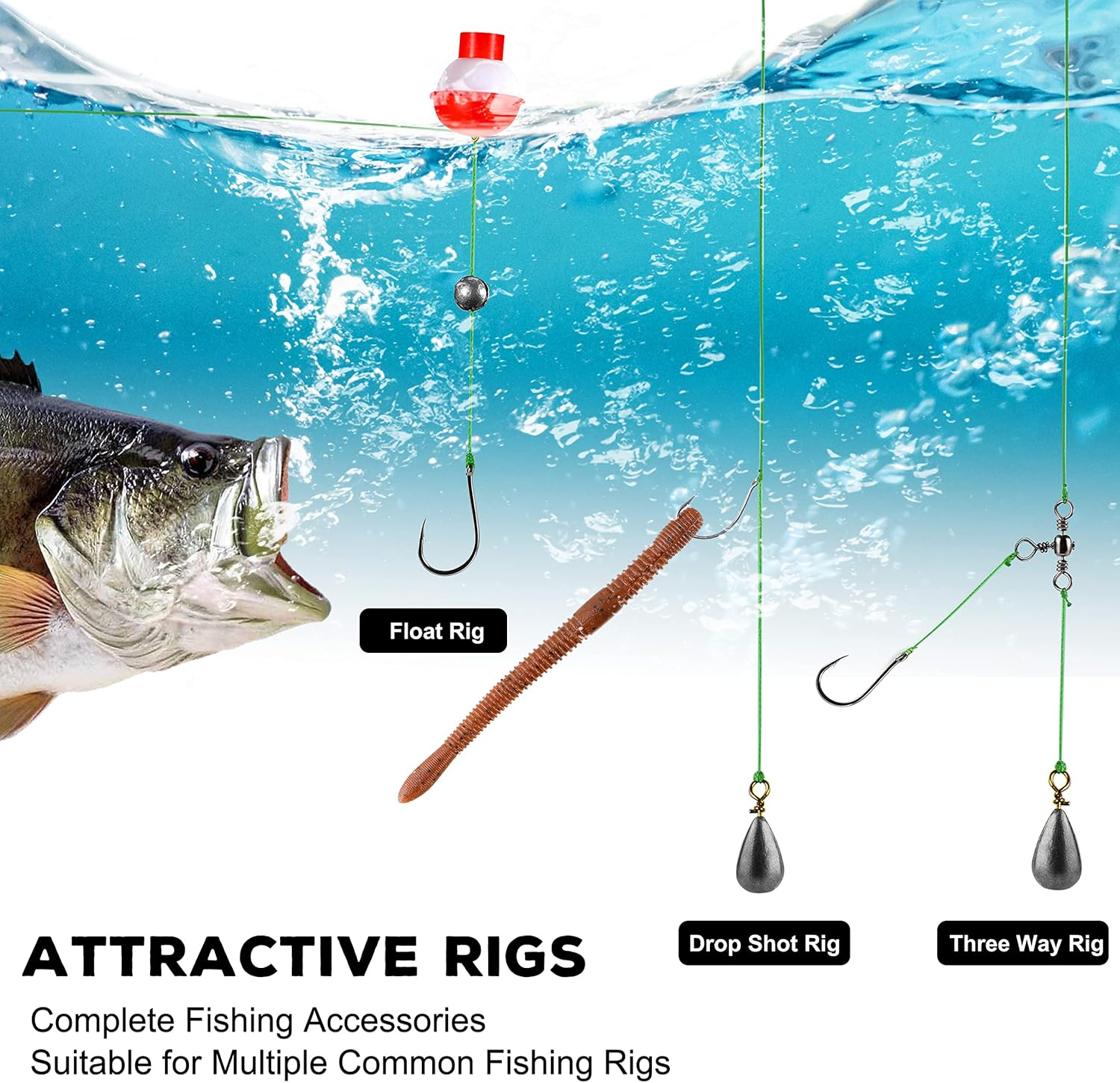 TOPFORT 187/343Pcs Fishing Accessories Kit, Including Jig Hooks, Bullet Bass Casting Sinker Weights, Fishing Swivels Snaps, Sinker Slides, Fishing Set with Tackle Box image number 2