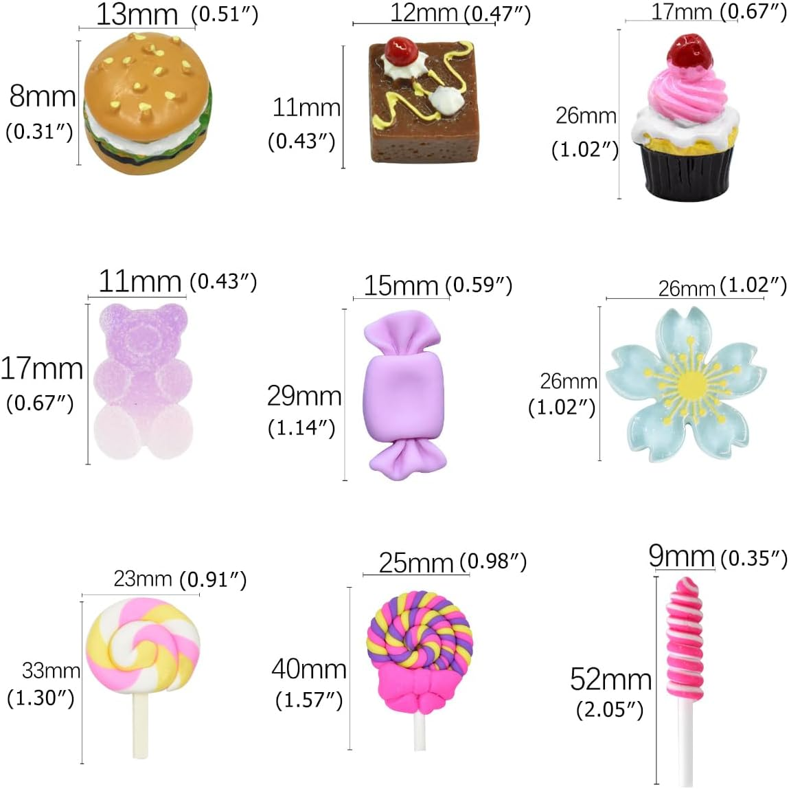 50Pcs Cute Slime Charms Mixed Set Resin Flatback Making Supplies for DIY Craft Making and Ornament Scrapbooking Beads Assorted Candy Fruit Cake Ornament, 100Pcs, Resin, No Gemstone image number 2