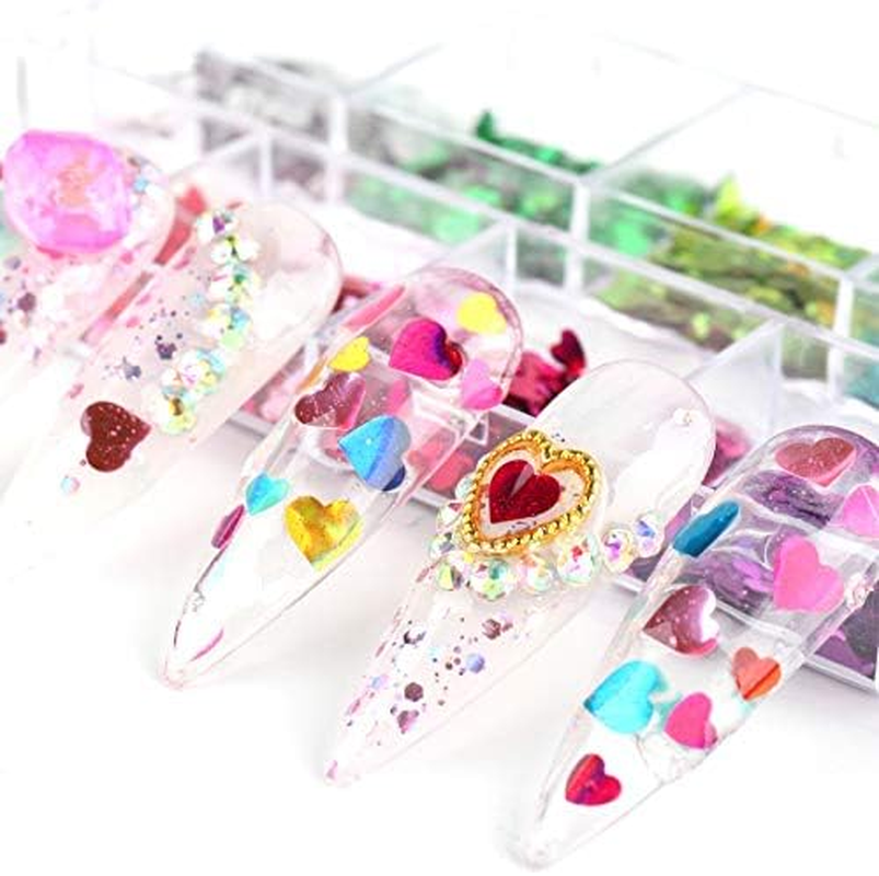 Heart Nail Art Glitter Sequins, 3D Laser Love Heart Nail Decals Sticker Holographic Nail Sparkle Glitter for Manicure Make up DIY Decals Decoration image number 4