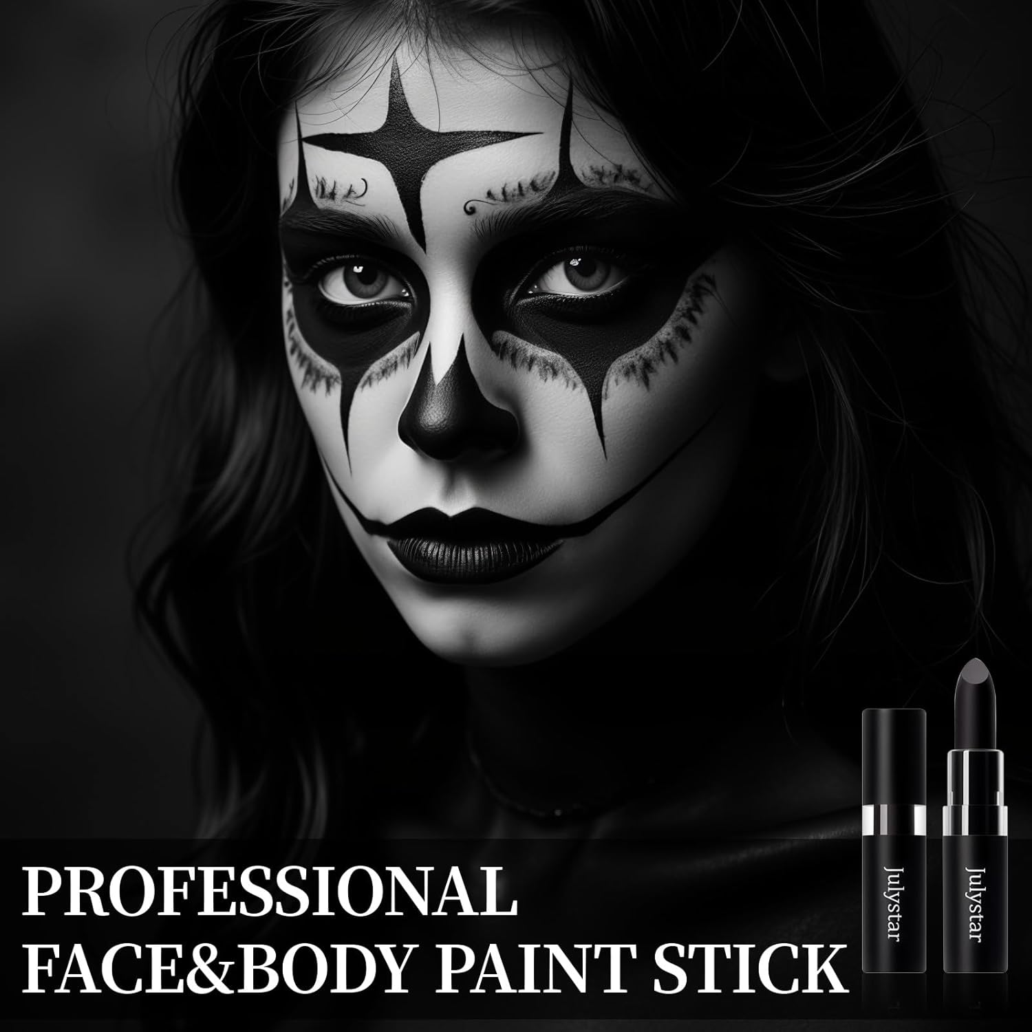 YBUETE Black Cream Blend Stick, Safe and Professional SFX Face Body Paint Stick ,Makeup Face Lip Painting for Sports Festival Halloween Football Adult Festival Theater Performance Party Cosplay image number 5
