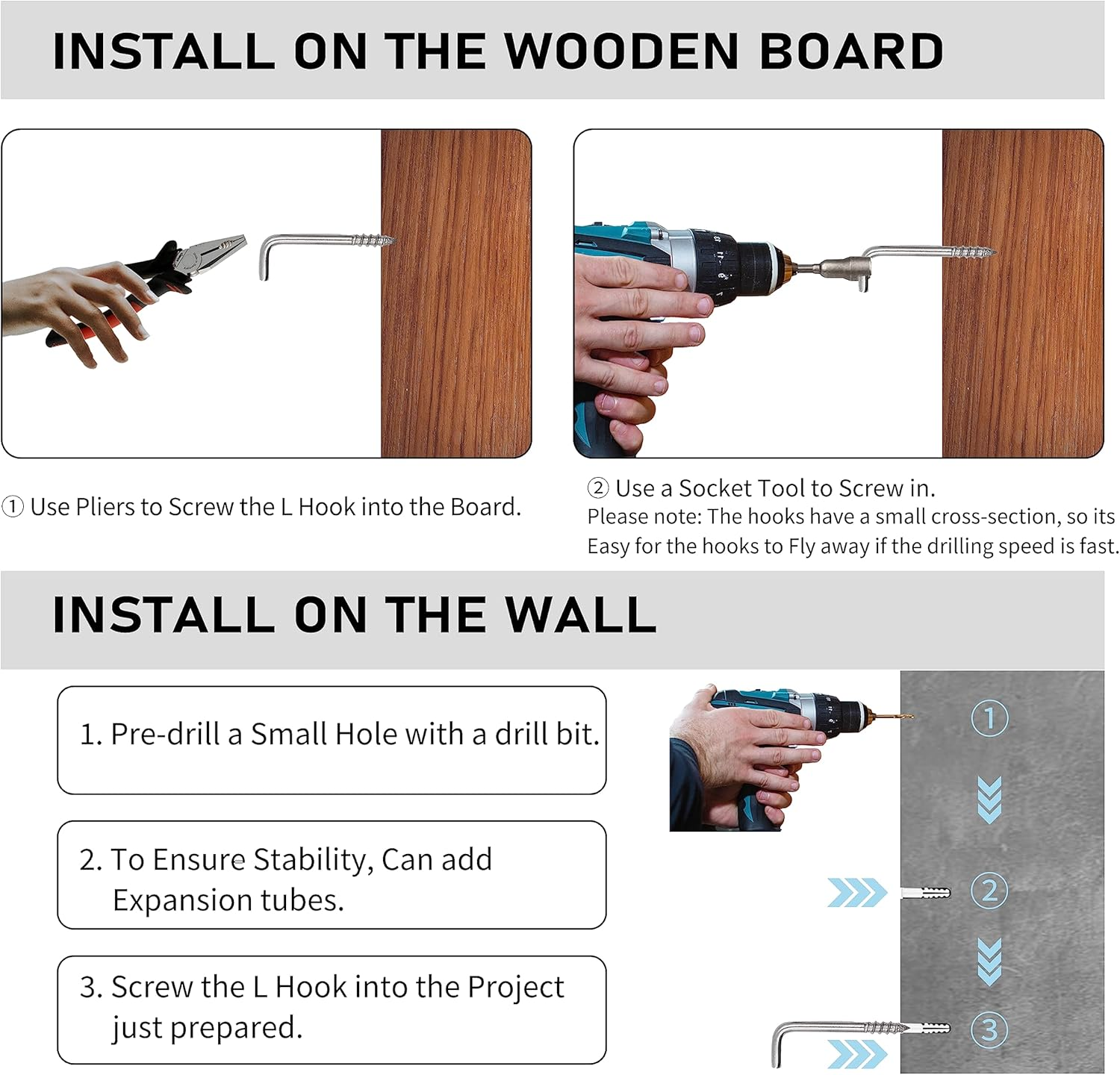Soimuk 304 Stainless Steel M5 Screw-In Hooks 60 Pcs,7 Shape Screw Hooks,Right Angle Medal Hooks L Shaped Screw in Hooks for Hanging