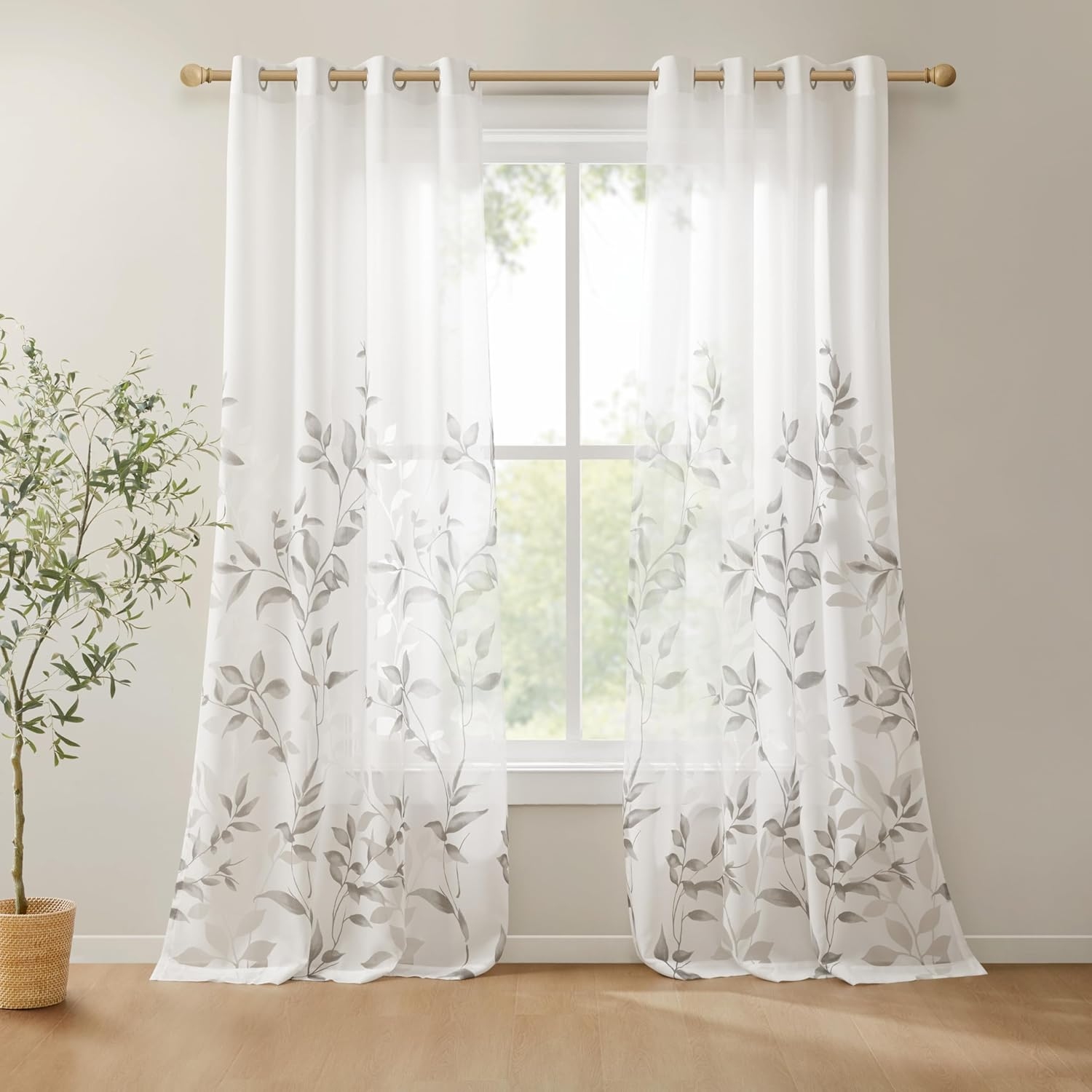 Madison Park Cecily Semi Sheer Single Panel Window Curtain Burnout Botanical Print, Easy to Hang, Fits up to 1.25" Diameter Rod, 50X84, Leaves Aqua