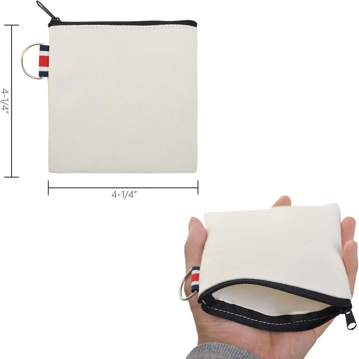 Dracra 3 Pack Small Canvas Zipper Pouch with Hanging Ring Square Pocket Carrying Purse Travel Storage Organizer Case Mini Toiletry Bag for Makeup Lipstick Cosmatic Change Coins Earphone Charger Cable, image number 5