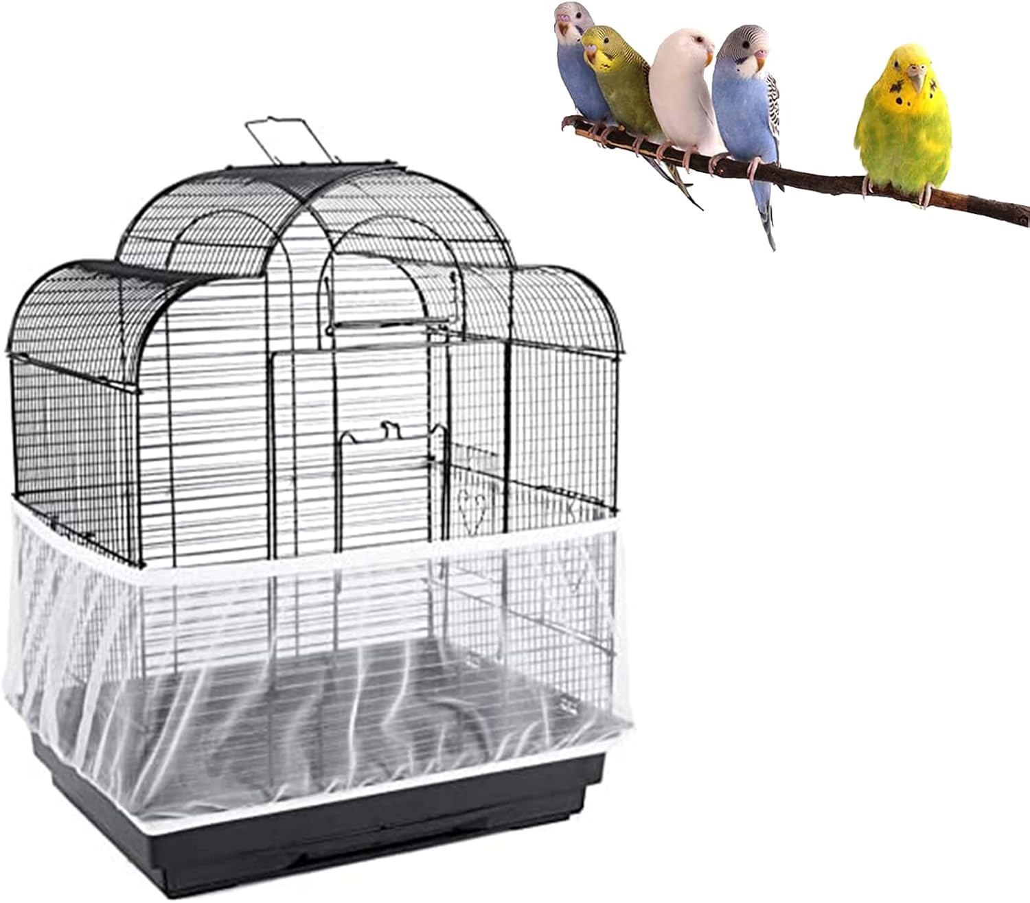 Kiuiom Bird Cage Cover, Bird Cage Seed Catcher, Protective Net for Bird Cage, Mesh Seed Catcher, Adjustable Circumference 88-166 Cm, Parrots, Nylon Net for Round, Square, Birds, Parrot Pet image number 2