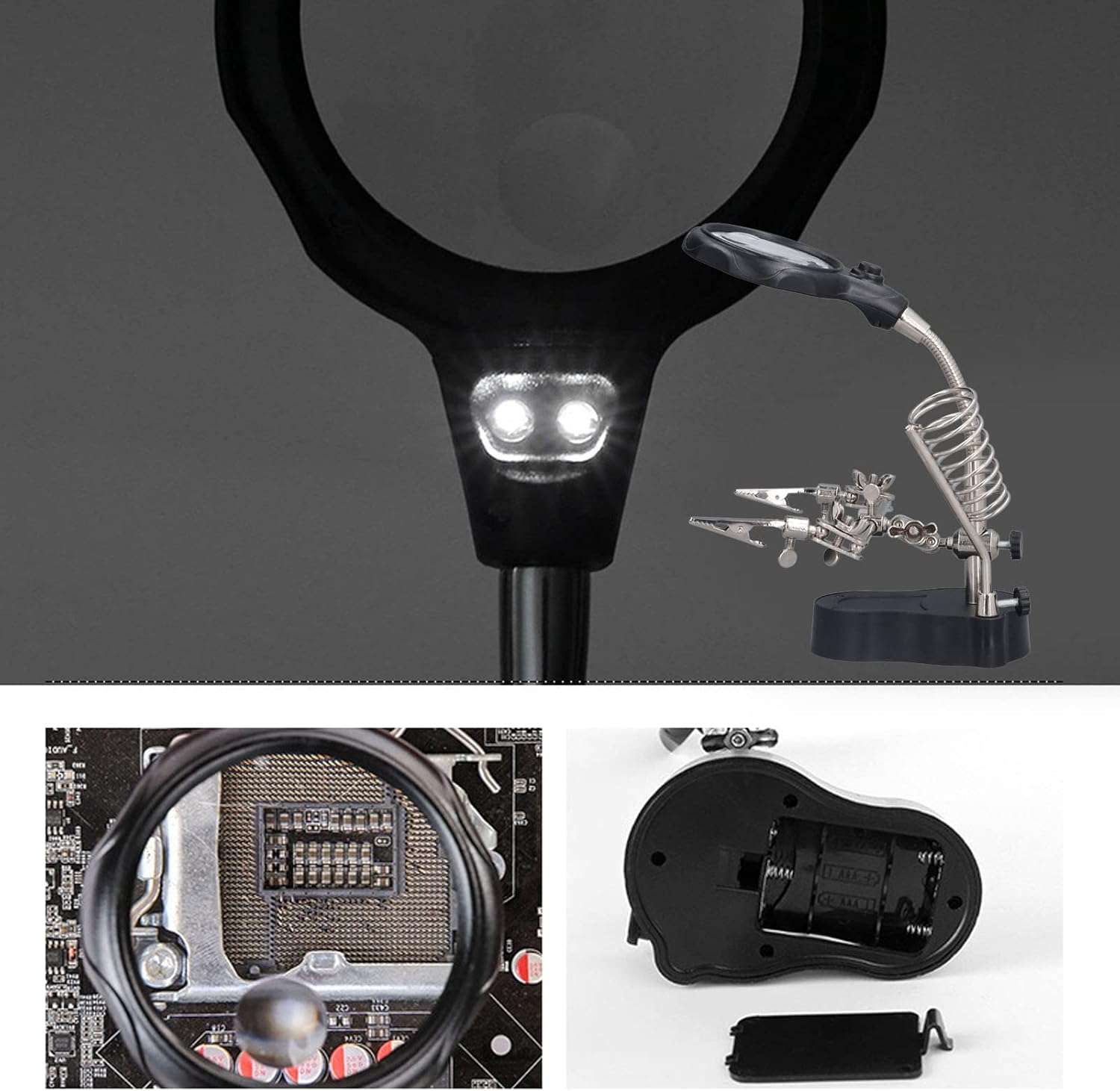 Desk Magnifier, Magnifying Glass with Auxiliary Clip & LED Lamp, 3.5X 12X Dual Magnifier Lamp for Reading/Painting/Sewing, Observe Small Items Miniatures Projects, Adjustable Neck image number 6