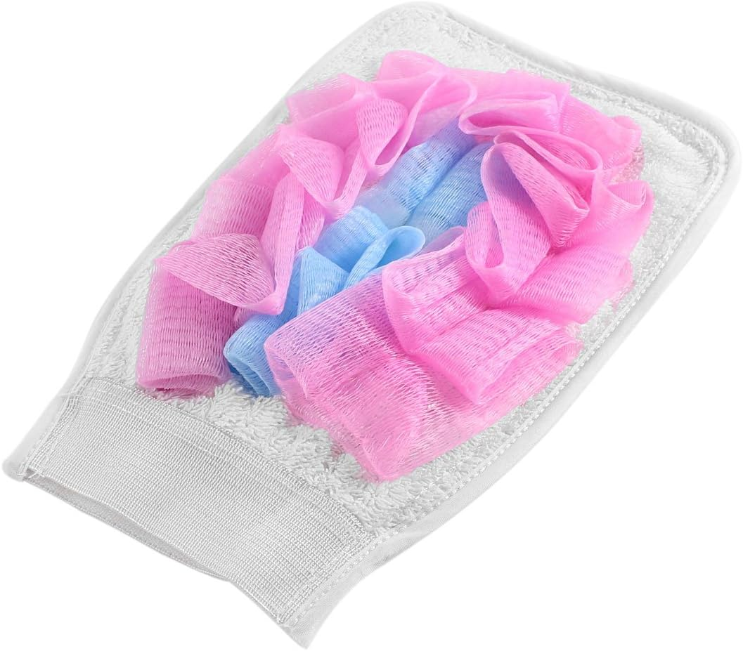 Ruilogod Mesh Pouf Nylon Dual Side Exfoliating Shower Bath Glove Cleaner Pink image number 1