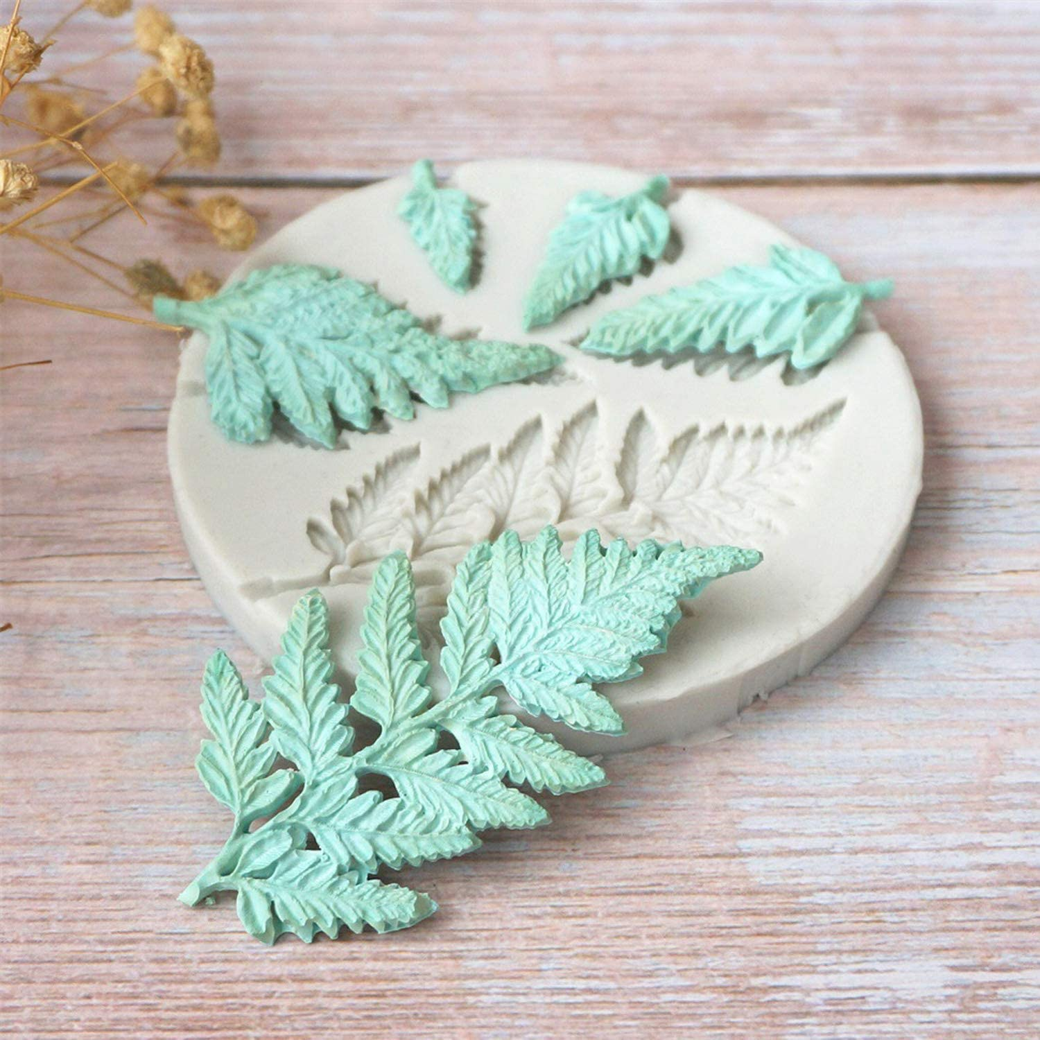 2PCS Fondant Mold Succulent Silicone Fondant Mold Fern Fondant Mold Succulent Leaves Silicone Candy Molds Cake Decoration Molds Gumpaste 3D Silicone Molds for Polymer Clay, Cupcakes, Resin Sugarcraft image number 1