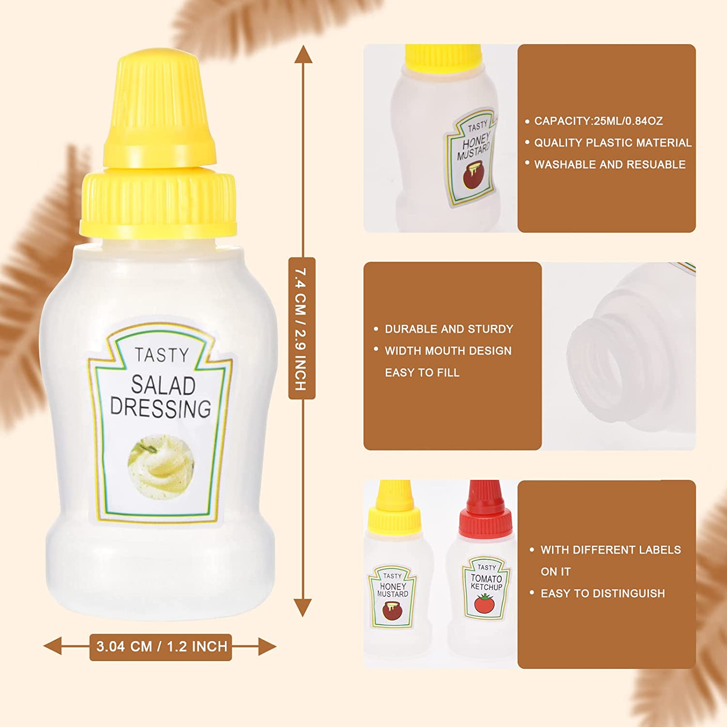 Jspupifip Mini Ketchup Bottles with Sturdy Screw Cap, 25Ml Mini Condiment Squeeze Bottles Portable Honey Sauce Salad Dressing Dispensers Jars Containers for Adults Lunch Box (4) image number 4