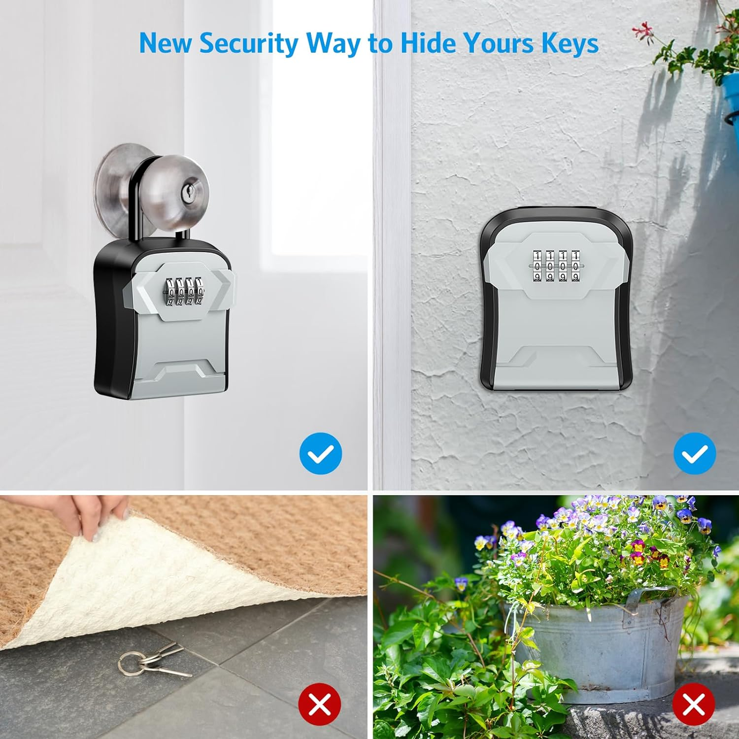 AMIR Key Lock Box, Portable Lockbox for House Keys, 4 Digit Combination Security Lock Box with Resettable Code, Wall-Mounted Key Safe Storage Lockbox for Home, Office, Garage, Apartment Spare Keys image number 5