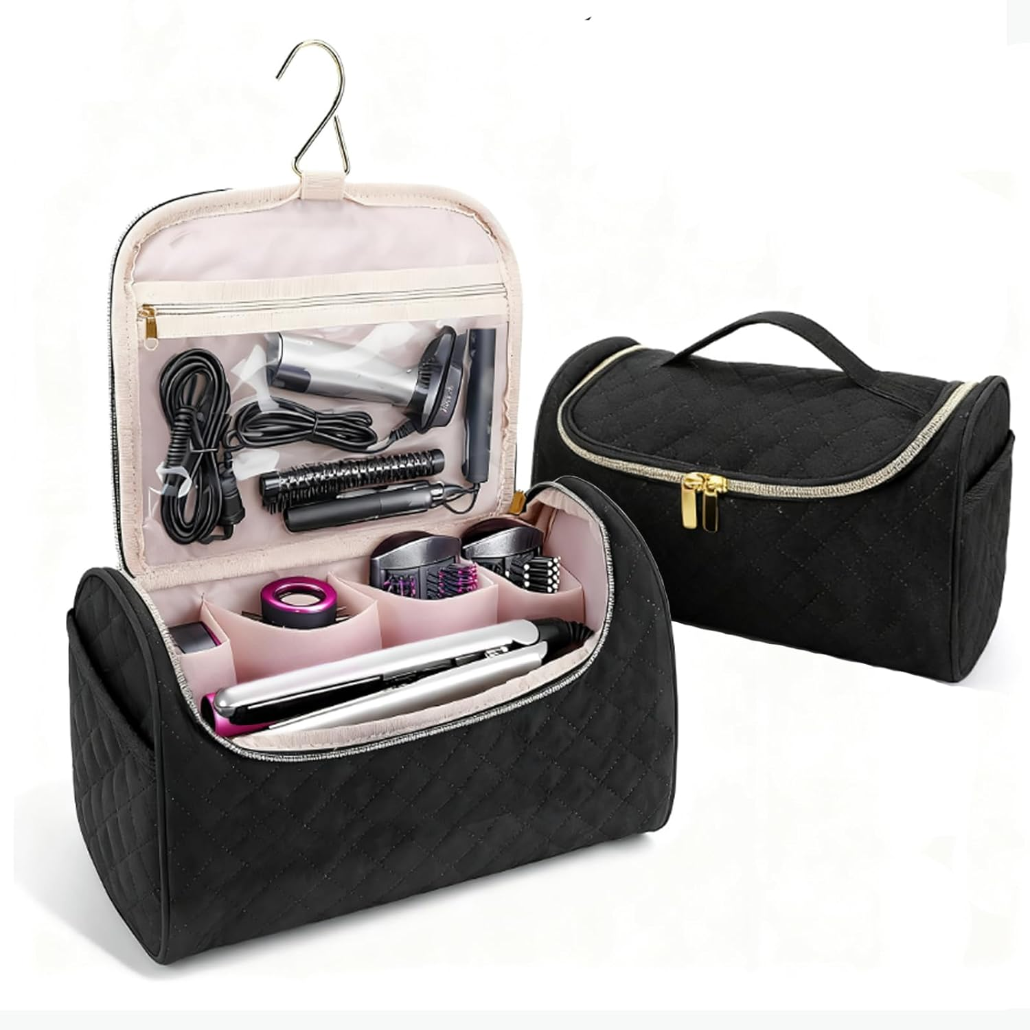 Portable Storage Bag Compatible with Hair Dryer and Attachments, Huggiegems Makeup Bag, Travel Toiletry Bag with Hanging Hook image number 2