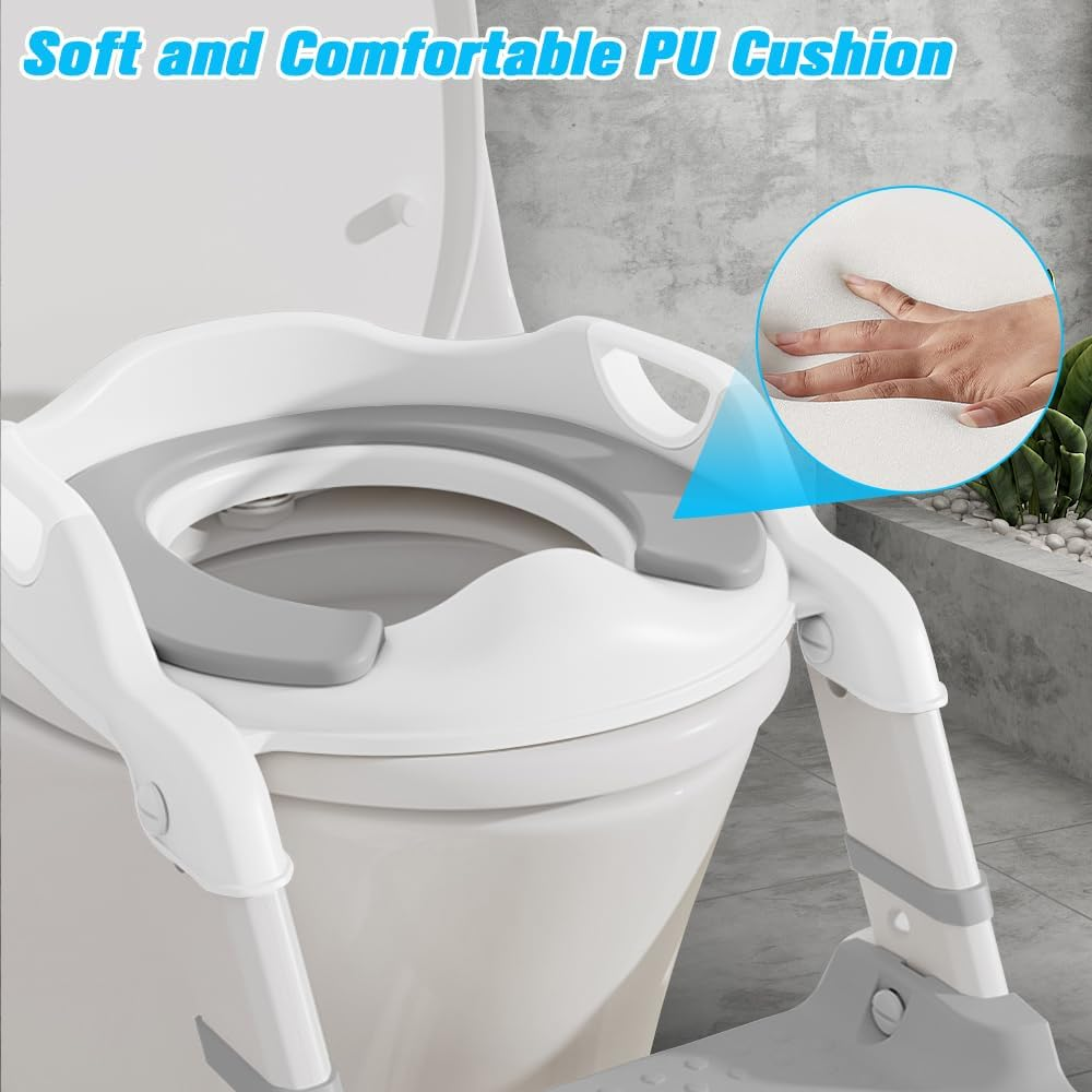 Necomi Potty Training Seat with Step Stool Ladder, Height Adjustable Toddler Potty for Kid Boys Girls, 2 in 1 Potty Training Seat with Non-Slip Pad Step Potty (Gray) image number 6
