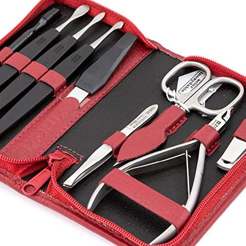 ZOHL Luxury Manicure Se Prestige - 9 Stainless Steel Manicure Instruments in Red Zip Leather Case - Made in Germany image number 2
