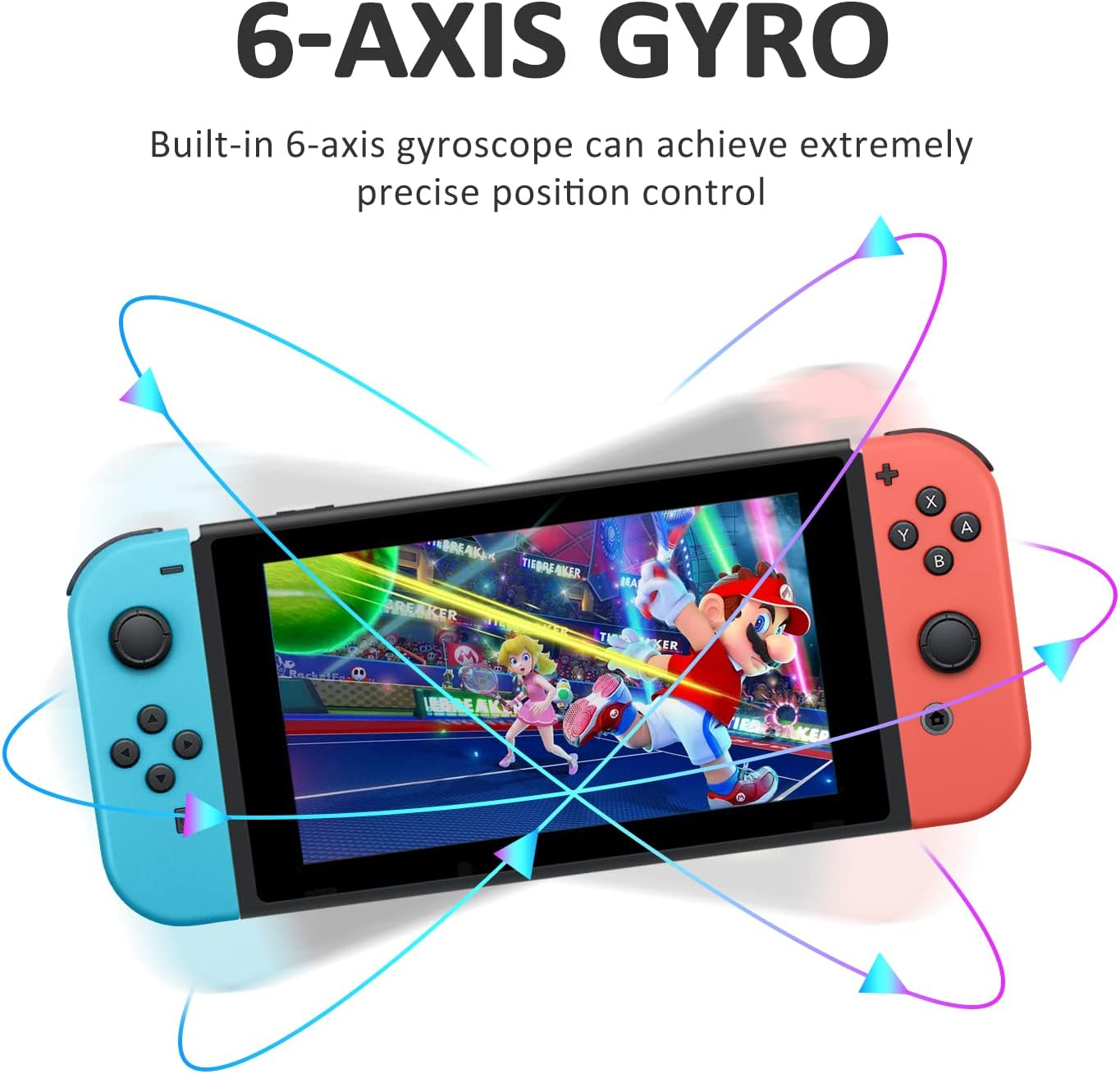 Upgraded Joy Cons for Switch/Lite/Oled, Wireless Replacement for Switch Joycon Support Wake-Up Function and 6-Axis Gyroscope, L/R Switch Controllers Joycon with Wrist Straps (Blue and Red) - Purple And Yellow image number 5
