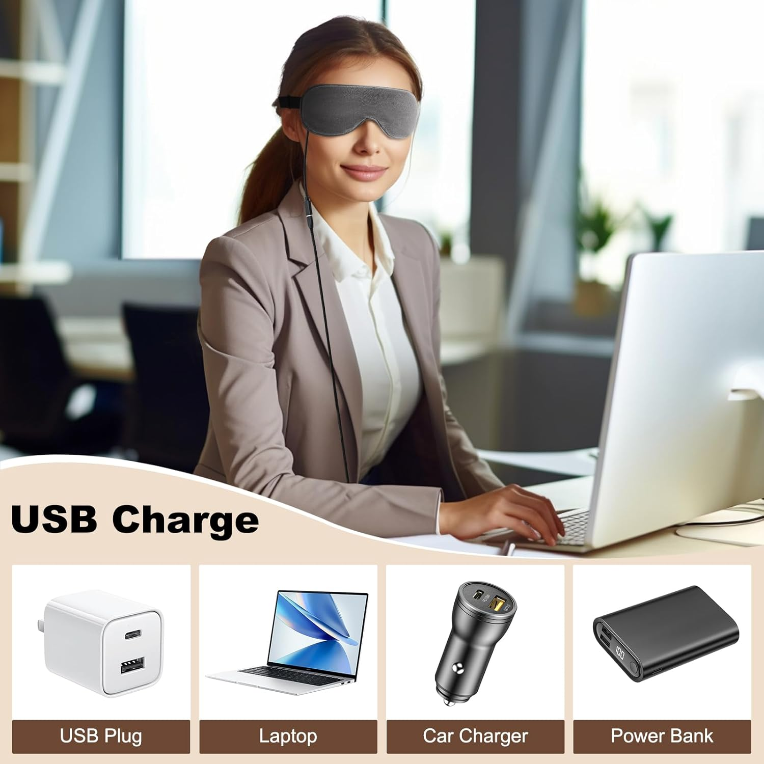 Aroma Season Heated Eye Mask, Warm Eye Compress, 4 Heat Levels USB Eye Mask Heated, Washable Gifts for Family and Friends, Travel(Gray) image number 5