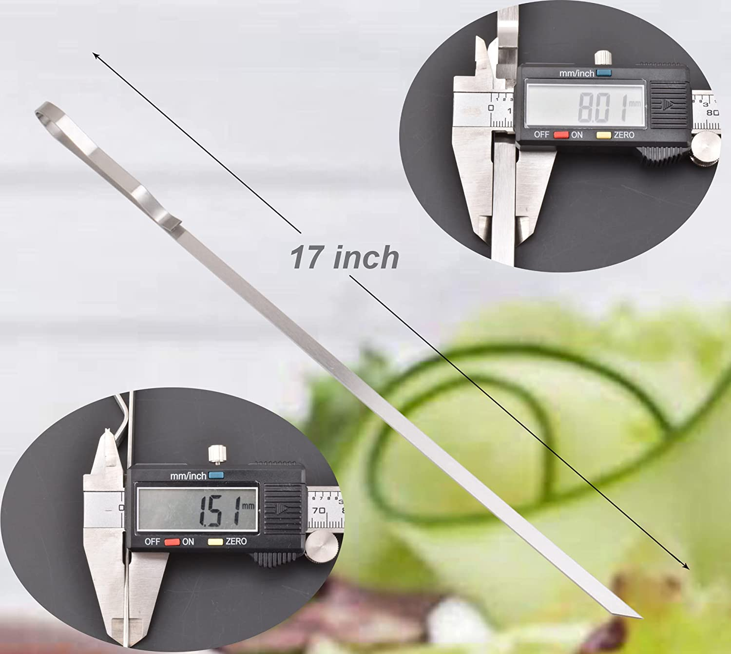 17 Inch Long Stainless Steel Skewers for Kabobs, Flat Shish Kabob Barbecue Skewers with Storage Bag - Metal BBQ Skewers for Grilling Meat, Chicken, Shrimp, Vegetables - 10 Pack image number 1