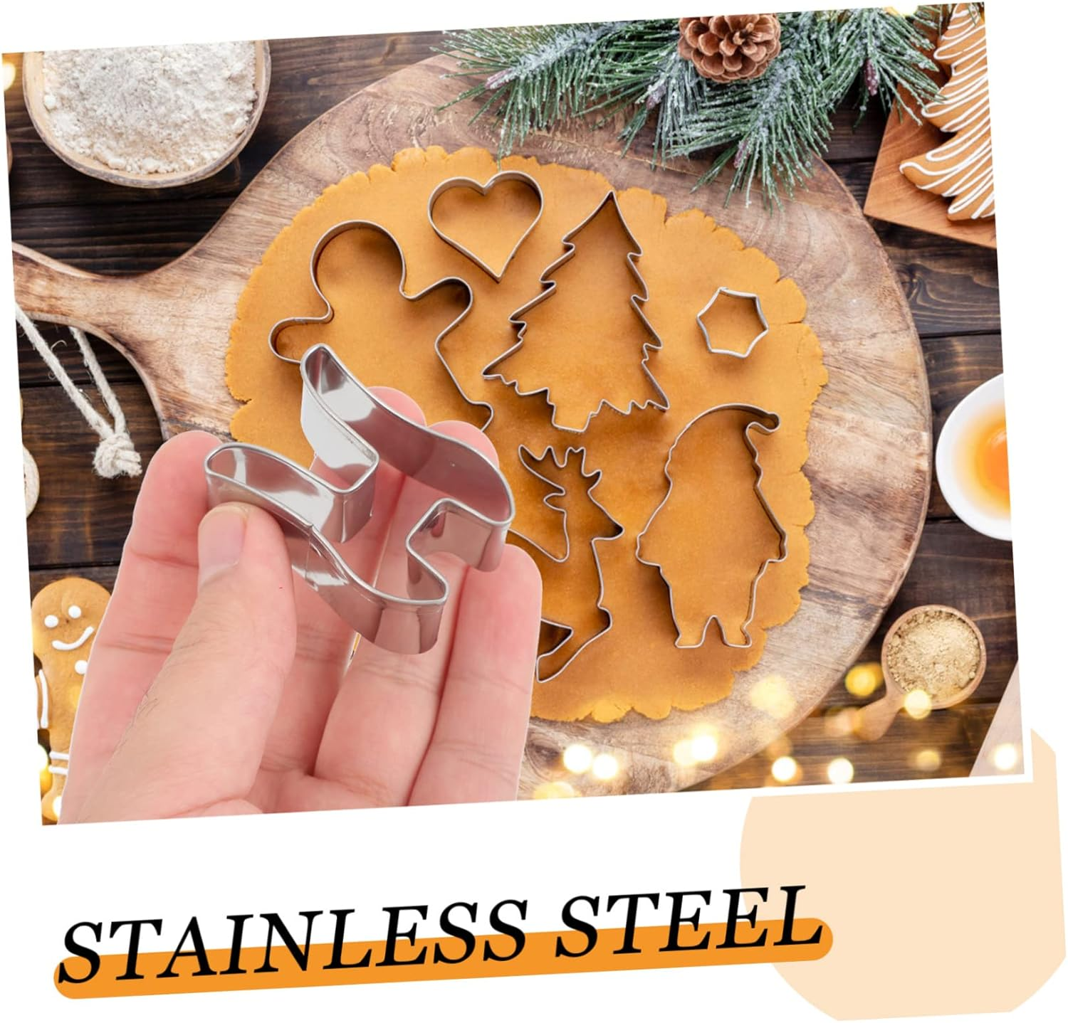 8Pcs Christmas Biscuit Cutters Stainless Steel Reusable Cookie Molds for DIY Baking Party Supplies