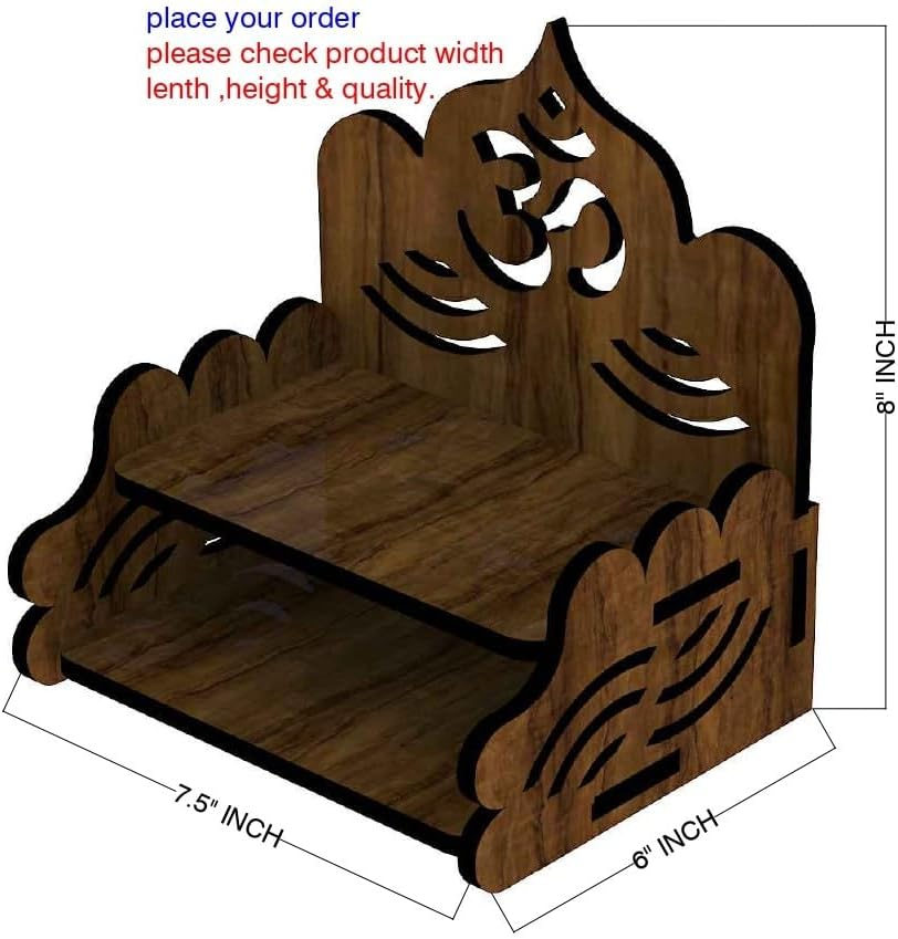 Generic Beautiful Small Wooden Mandir for Pooja Home Decoration Wall Beautiful Temple/Pooja Mandir Enginereed Wood(64D) (20/8INCHES) (Brown)(Diy), OMMA277