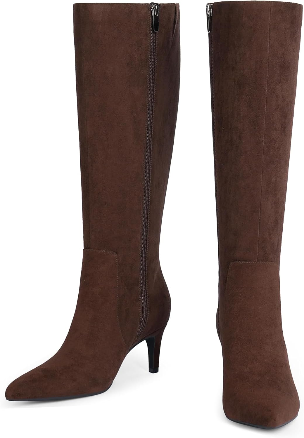 QIY Knee High Boots Women Tall Boots Pointed Toe Kitten Heel Boots for Women Side Zipper Long Fall Boots Women Knee High Boots Size 6-11 image number 5