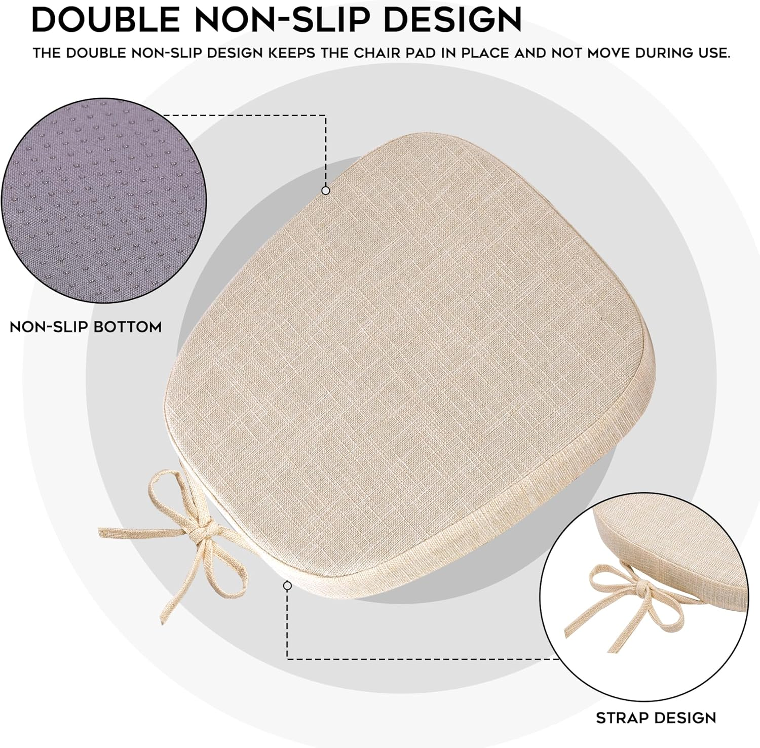 Baibu 14X14 Inches Metal Chairs Cushions with Ties Set of 4, Non-Slip Metal Dining Chair Pads Kitchen Chair Cushions with Machine Washable Cover - 4 Cushions Only (Beige, 14X14X1.5In) image number 6