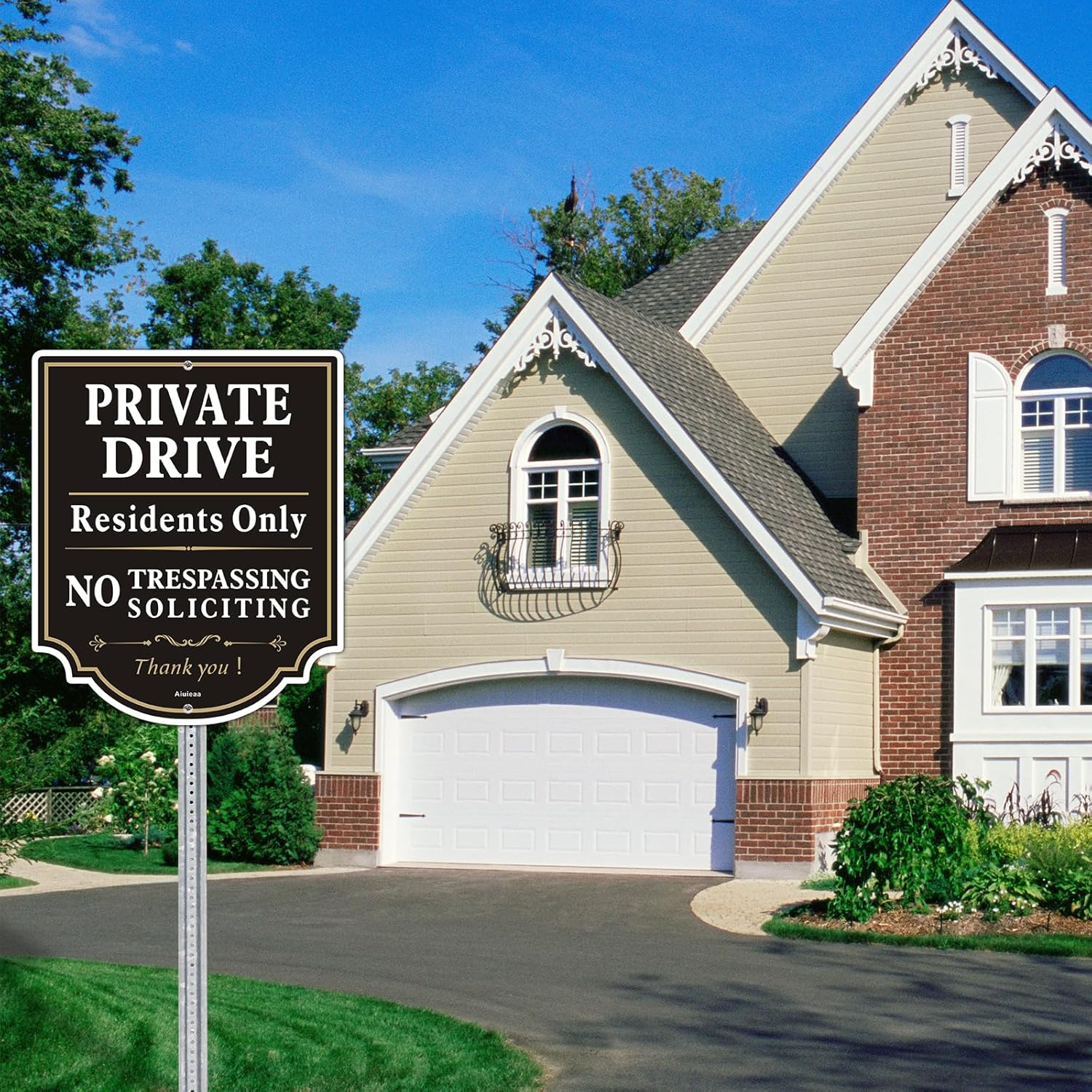 Private Drive No Trespassing Sign, Residents Only Sign, No Soliciting Aluminum Warning Signs, UV Protected and Weatherproof, Easy to Mount, Outdoor Use image number 5
