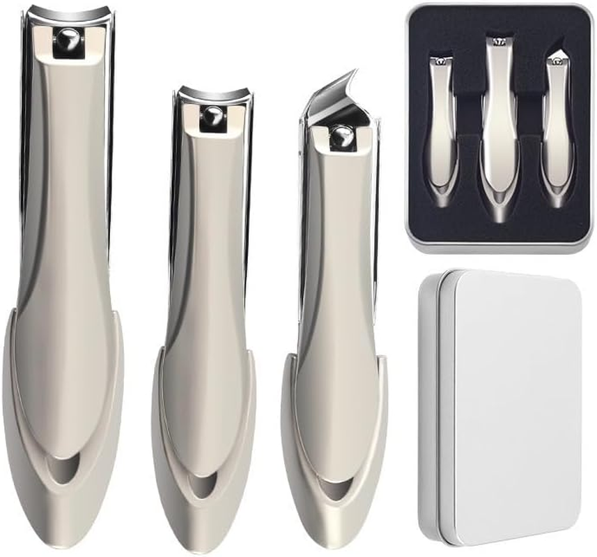 Vekol Nail Clippers Set, 3PCS Ultra Sharp Sturdy Fingernail and Toenail Clipper Cutters, Premium Stainless Steel Nail Clippers with Catcher, Sharp Effortless Nail Clipper Set for Men Women (Champagne Color)