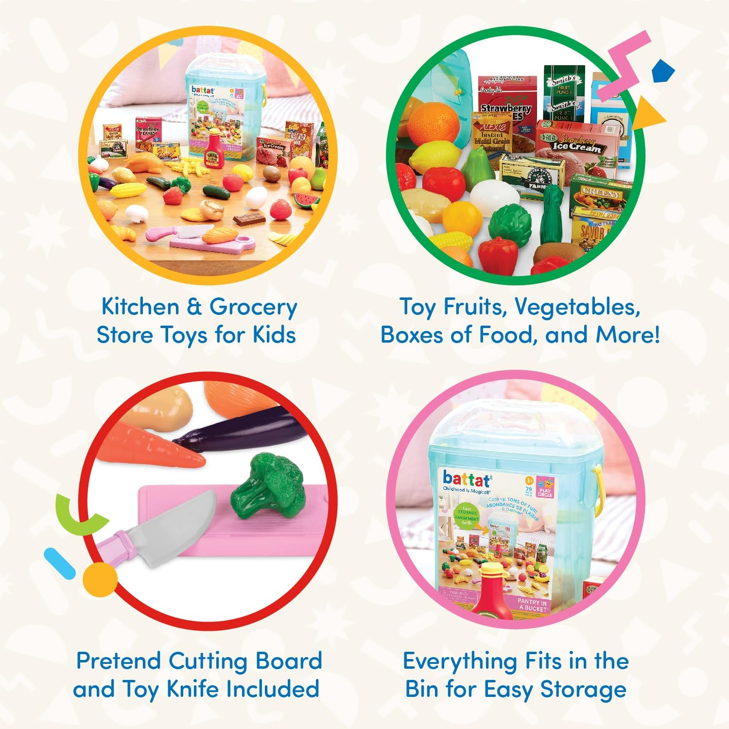Battat &ndash; Play Circle &ndash; Play Food &ndash; Kitchen Toys &ndash; Grocery Store &ndash; Pretend Play &ndash; Pantry in a Bucket &ndash; 3+ Years(79 Pieces) image number 3