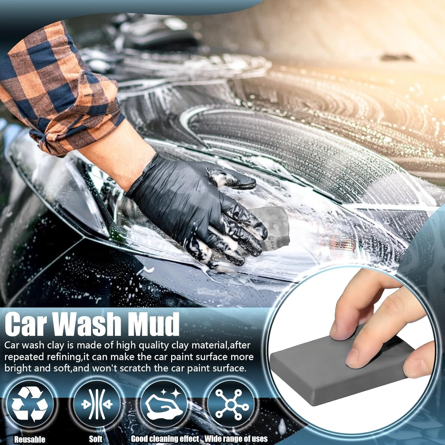 Clay Bar, 2 Pcs 100G Auto Detailing Clay Bar, Car Cleaning Clay Bars for RV, Bus, Boat, Car, SUV, Truck (Grey) image number 3