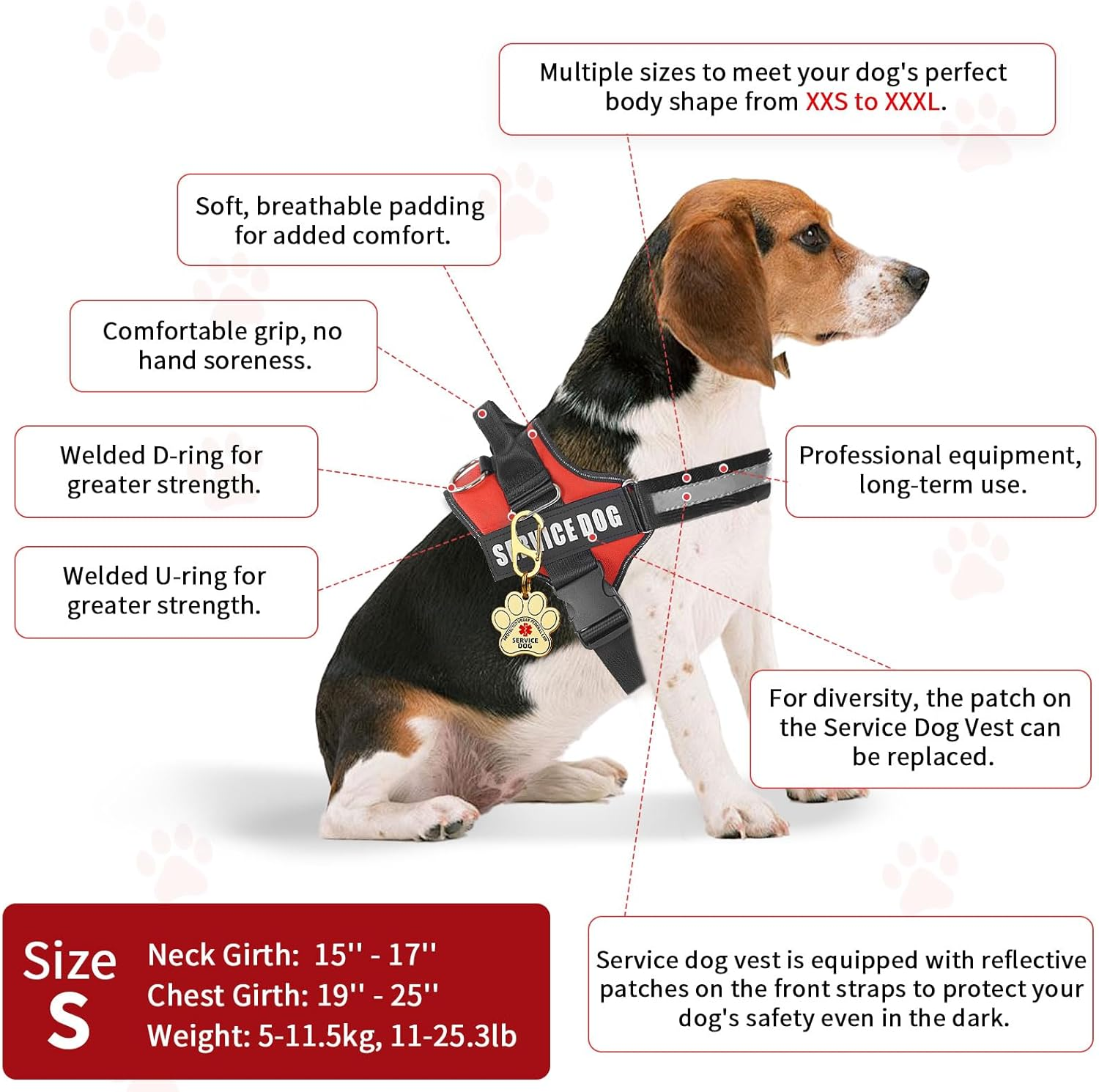 Opstin Service Dog Vest, ID Tag + 50 ADA Information Cards, Service Dog Harness in Sizes X Small to XX Large, Metal Dog Tag Has Ruggedized Clip, 2-Sided Service Animal Cards,Esa Accessory Set Small image number 5