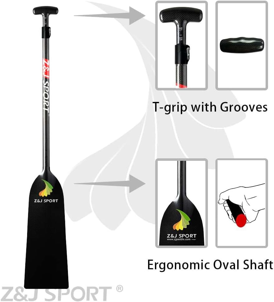 Z&J SPORT Adjustable Dragon Boat Paddle, IDBF Approved Boat Oars, Carbon Fiber Paddle Adjustable T Handle with Adjuster for Dragon Boat Paddler (Range: 43&rdquo;-52&rdquo; /110Cm-132Cm) image number 2