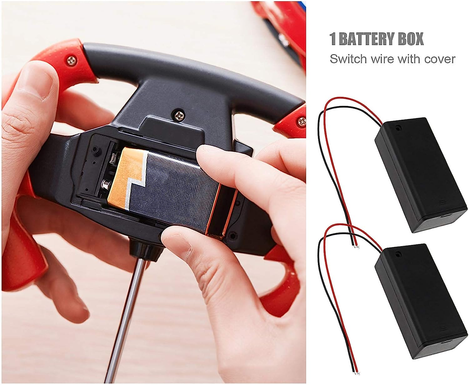 Emsea 9V PP3 Battery Storage Holder Case with On/Off Switch Cover Black Plastic & 1007# 26AWG Wire for 6F22 Battery 5 Pcs