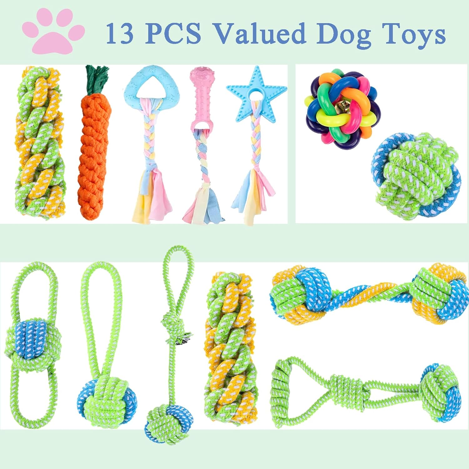 Dog Toys for Aggressive Chewers,13 Pack Dog Chew Toy,Teething Toys for Puppies,Medium,Durable Chew Toys for Small,Medium Dogs,Puppy Chew Toys,Indestructible Dog Rope Toys,Dog Squeaky Toys image number 5
