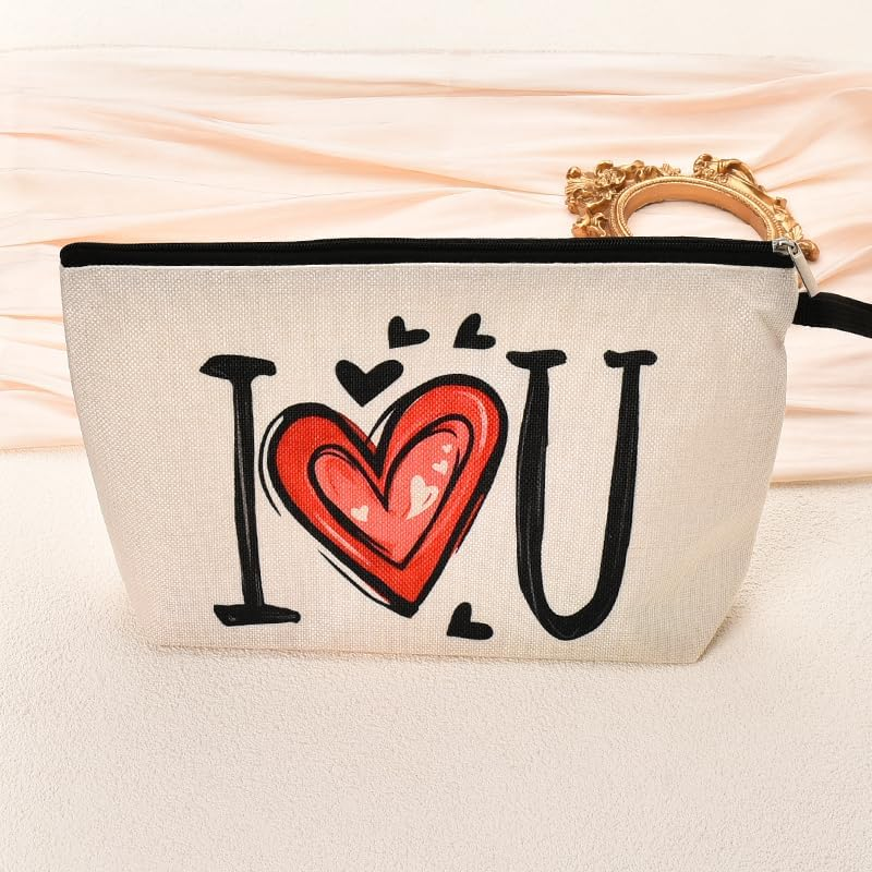 Makeup Bags for Women Valentines Day Gifts for Girlfriend Wife Anniversary Birthday Gifts for Women Mothers Day Gifts for Fiancee Wifey Small Makeup Cosmetic Bag for Purse - Beige-A image number 4
