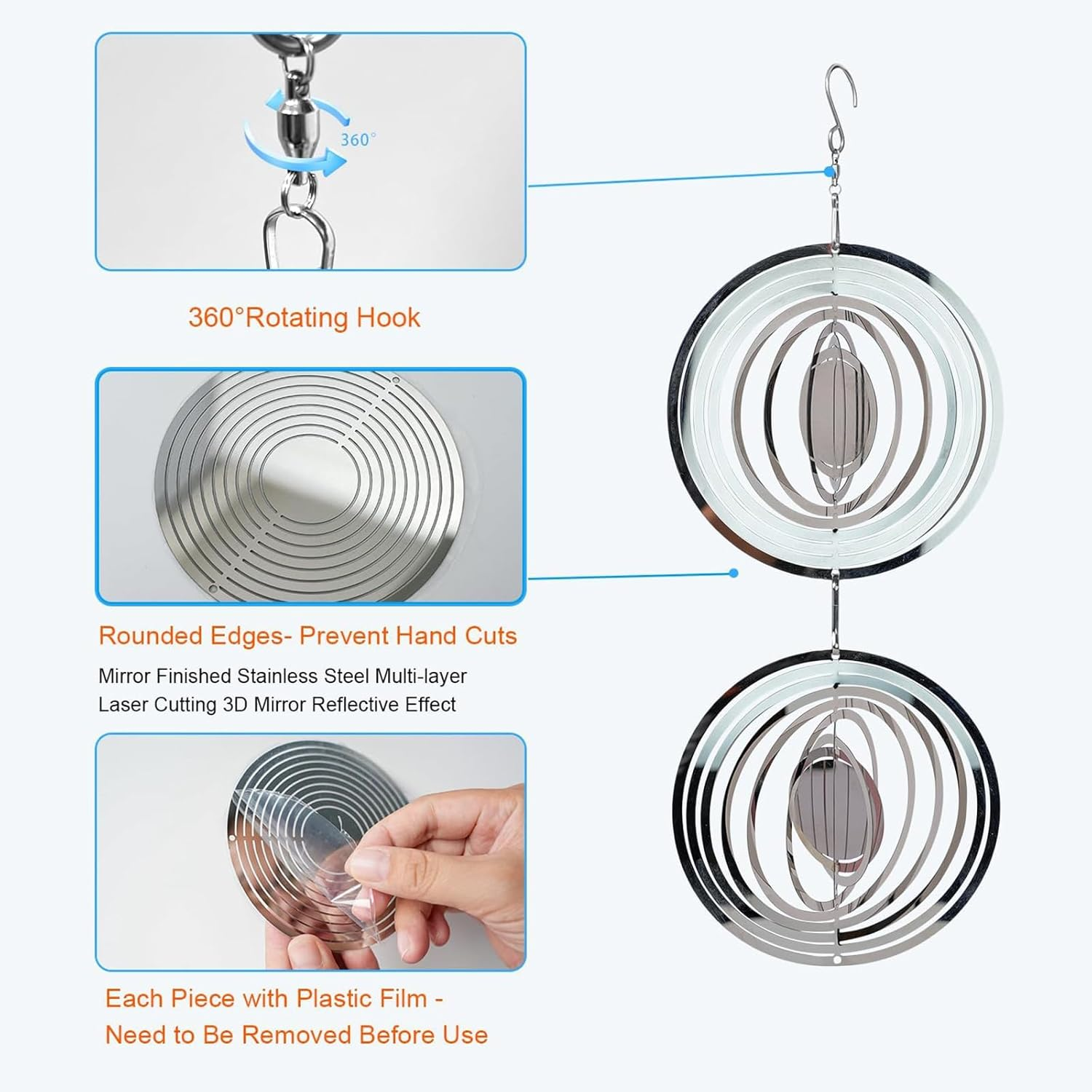 Bird Scare Devices, 9 Pack 3D Stainless Steel Reflective Bird Scare Discs, Sparkly Wind Spinners Outdoor Garden Decor, Keep All Birds Away Woodpeckers Pigeons from Your House Garden Boat Orchard (16) image number 1