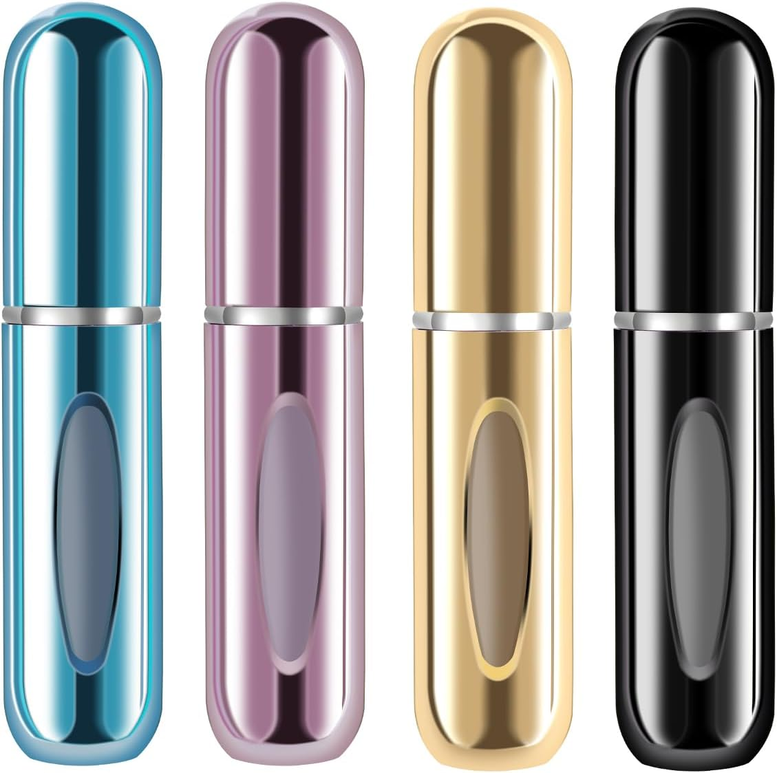 Yamadura Mini Refillable Perfume Portable Atomizer Bottle Refillable Perfume Spray, 5Ml, 4 Pack, Aluminum & Glass, Blue, Gold, Black, Easy Refill, Travel-Friendly