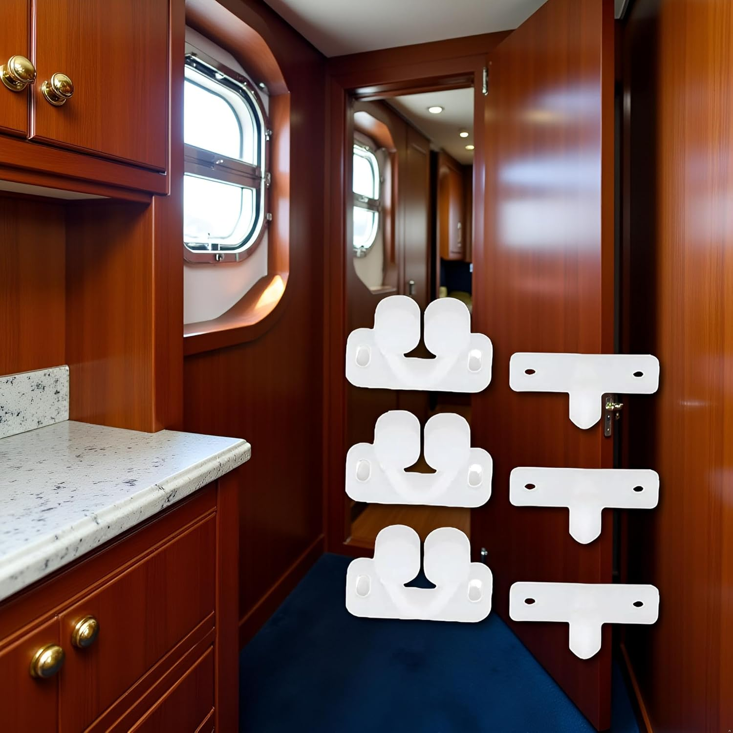 Yuanholumid 3Pcs White Marine Boat Ball Catch Door Cupboard Spring Back Plates Roller Latch Plastic Cabinet and Furniture Door Catches Catches Cabinet Hardware image number 4