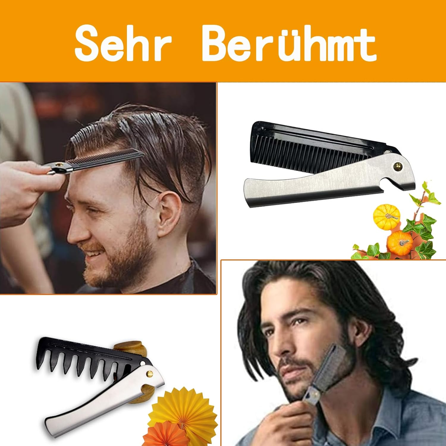 Cozevdnt 2 Pieces Foldable Beard Comb, Stainless Steel Hair Comb, Moustache Shape Comb for Grooming and Combing Hair, Beards and Moustaches image number 4