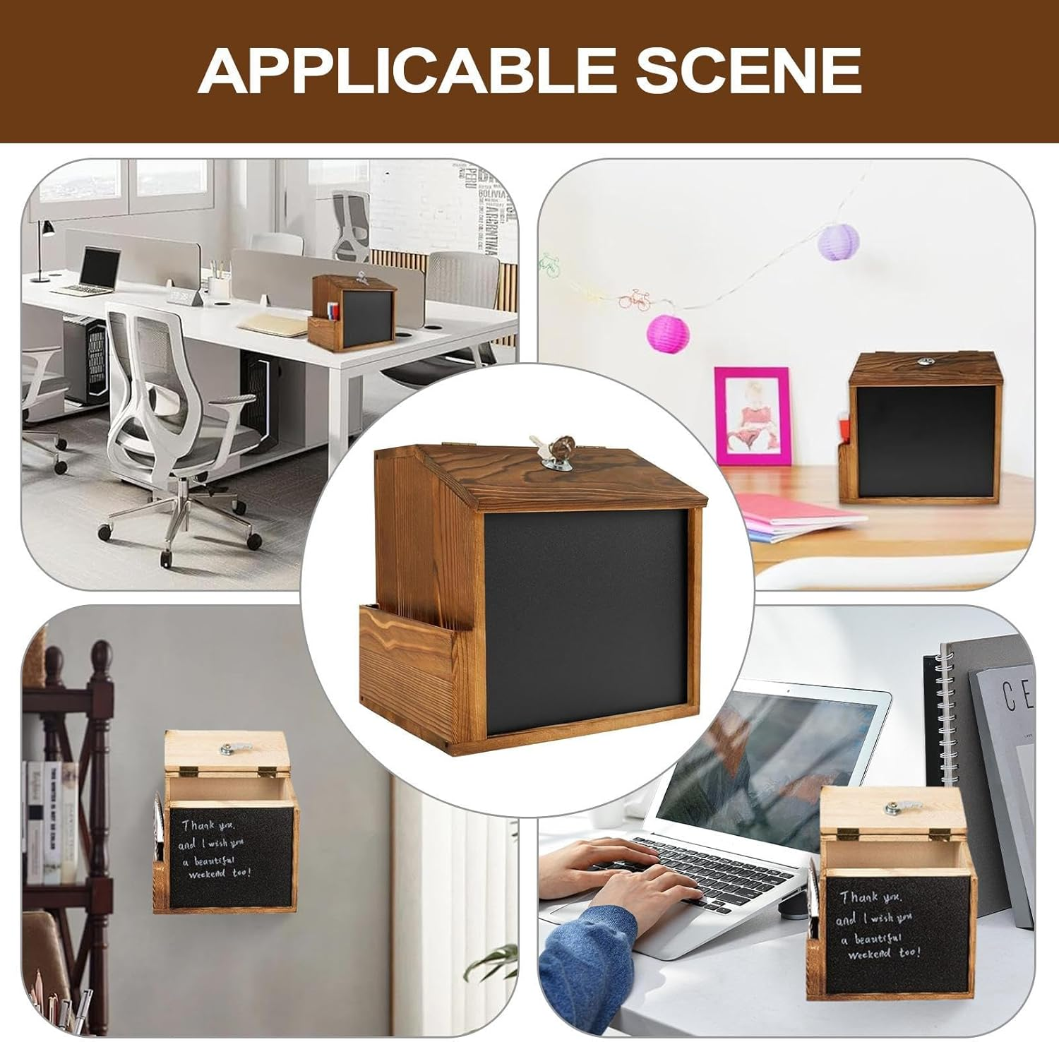 Vgvgaj Suggestion Box - Comment Box - Vintage Wooden Locked Secure Wall Vault Mailbox with Blackboard for Outdoor Fundraising Church