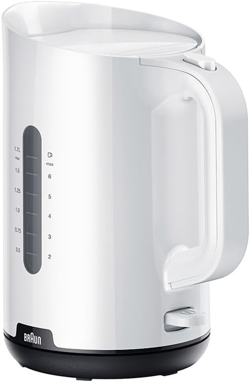 Braun Breakfast1 WK1100WH, Electric Kettle with 360&deg; Rotating Base, Water Level Indicator, Cable Storage, Auto Shut-Off Function, 1.7L Capacity, 1000W, White