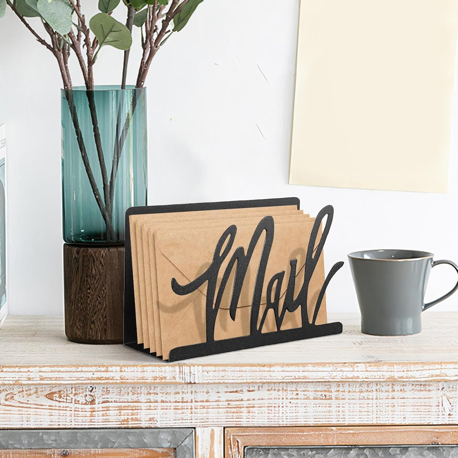 Letter Holder, Desk Mail Organizer Cutout Design, Vertical Display Slots, Desktop File Rack, Postcard Storage for Keeping Desk Tidy, Offices and Home Organization image number 5