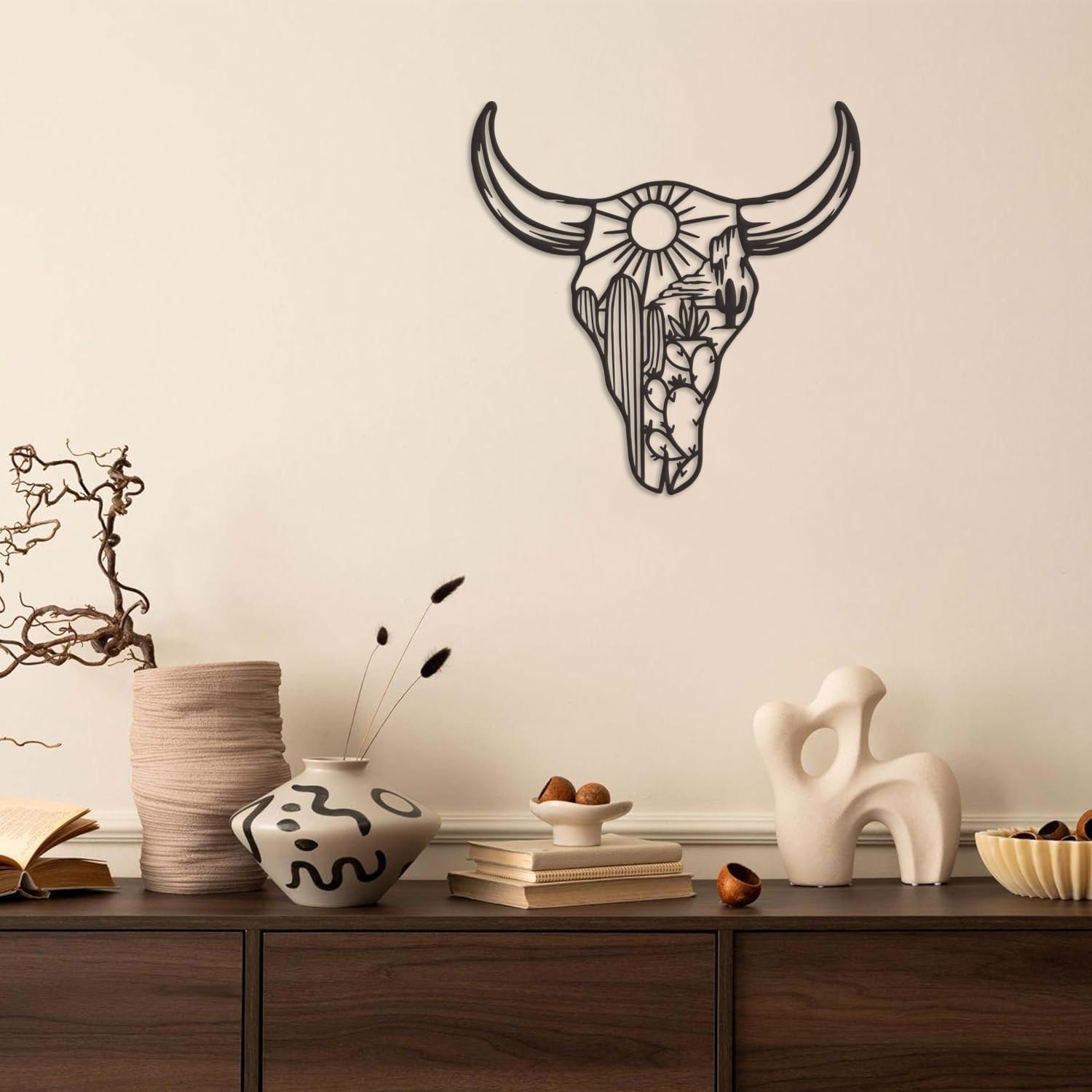 Metal Cow Skull Decor - Southwestern Native American Decor - Rustic Metal Western Wall Decor for Living Room Bedroom Kitchen Garden(12 * 12 Inch,Black) image number 6