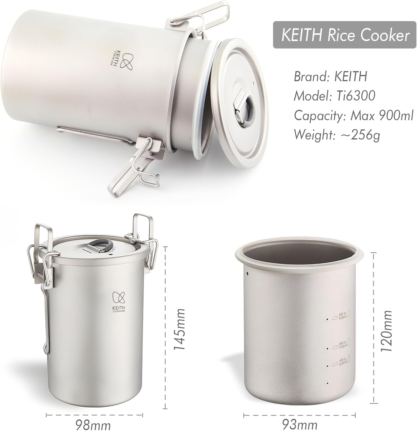 KEITH Titanium Camping Cooking Pot, Titanium Plato, Pressure Cooker, Travel, Picnic, Cookware, 30.4 Fl Oz (900 Ml) (Sliver (Keith-Ti6300))
