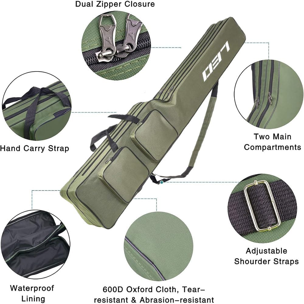 Fishing Rod Bag 130Cm &ndash; Large Capacity Folding Tackle Storage Bag, Waterproof Organizer Case, 2-Layer Portable Oxford Travel Carry Bag for Outdoor Fishing Gear, Gifts for Men