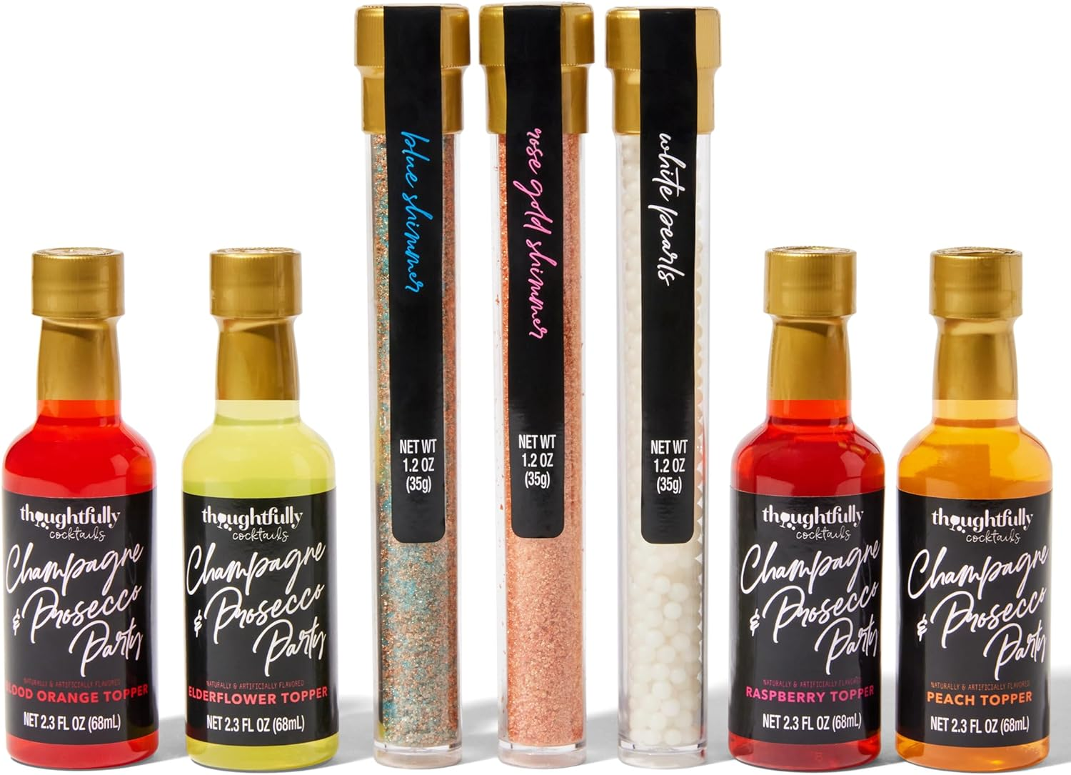Thoughtfully Cocktails, Bubblies' Prosecco Cocktail Toppers, Includes 4 Fruit-Flavoured Cocktail Mixes, Sweet Edible Pearls and Edible Rose Petals (Contains NO Alcohol) image number 4