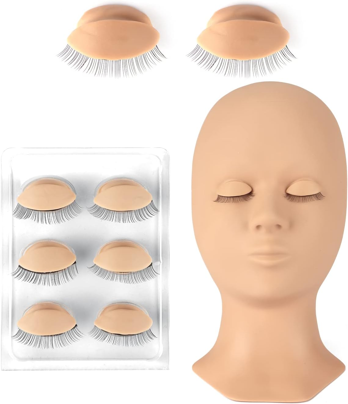 CALAILIS Lash Mannequin Head, , Practice Head for Eyelash Extensions and Make Up, Soft Rubber Head Replaced Eyelids with Training Eye Lashes, for Beginner (Skin Colour)
