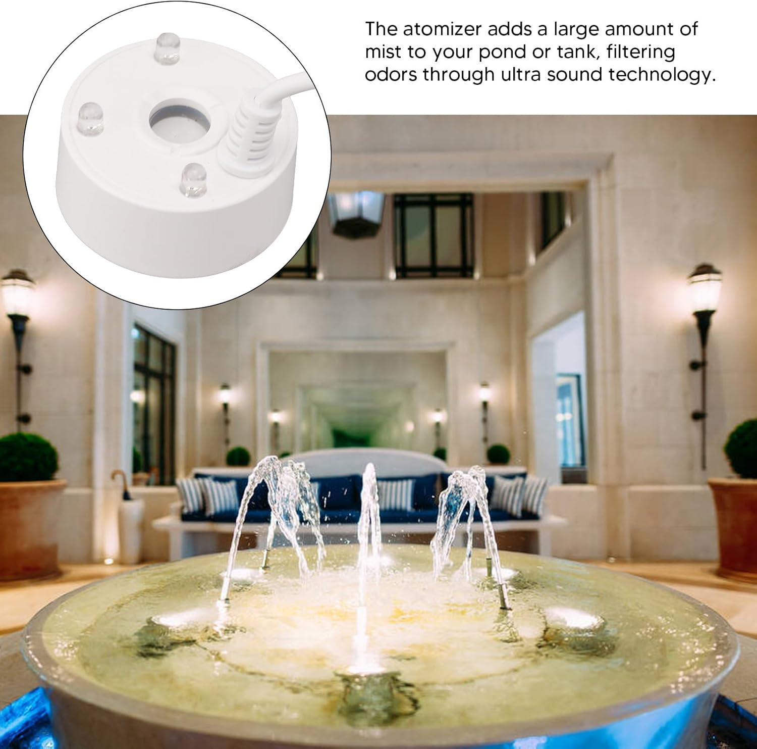 Mist Maker USB Colorful LED Lights, 5V Ultra Sound Fountain Atomizer for Pond Rockery Fish Tank Sink, Small Fog Machine, Mist Maker Fogger with Led Lights (White)