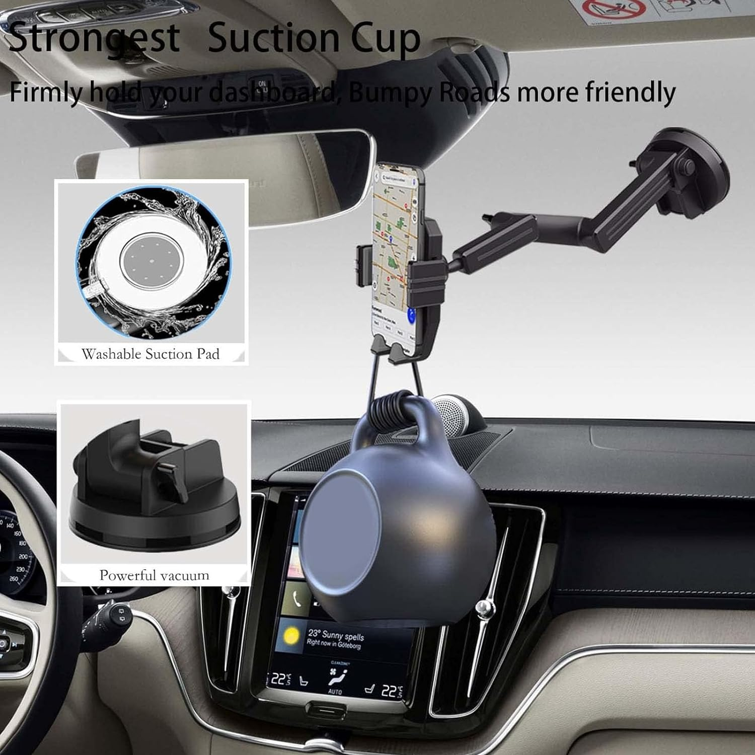 Cell Phone Holder for Truck, Truck Phone Holder Mount Super Suction Cup & Stable, Holder for Truck Dashboard Windshield 16.9 Inch Long Arm Cup Black image number 4