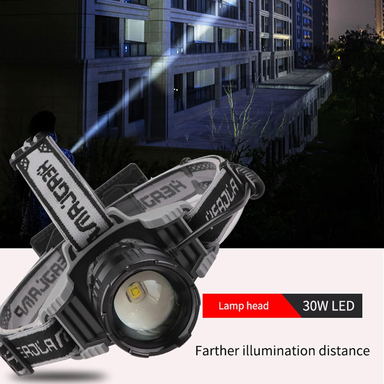 Topyond Head Torch, LED Headlamp, Rechargeable Torch, 30W, Type C, Rechargeable, Adjustable, Waterproof, Ultra Bright Headlamp, Torch for Outdoor, Hiking, Camping image number 3